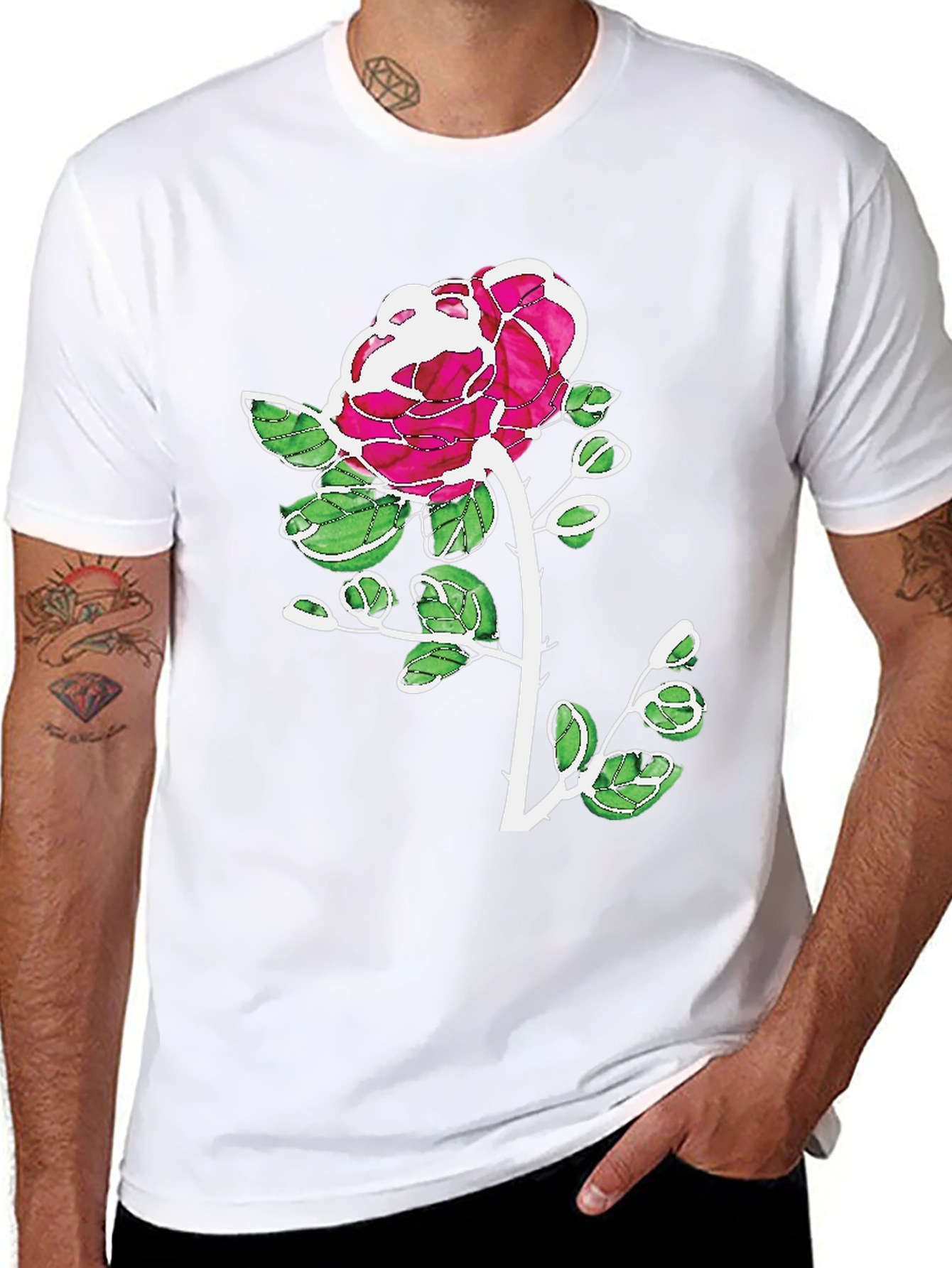 Floral Rose Graphic Print Black Casual T-Shirt