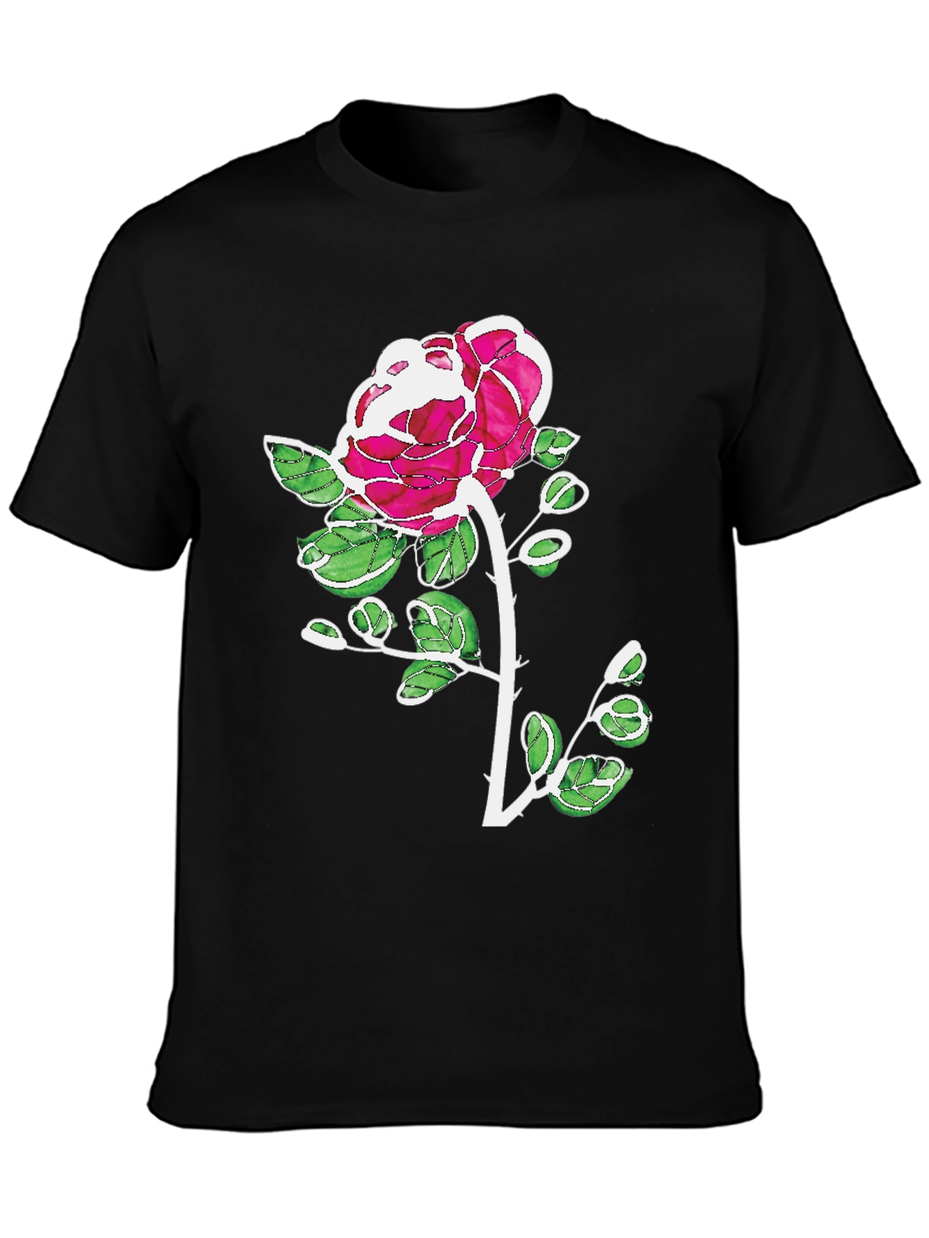 Floral Rose Graphic Print Black Casual T-Shirt