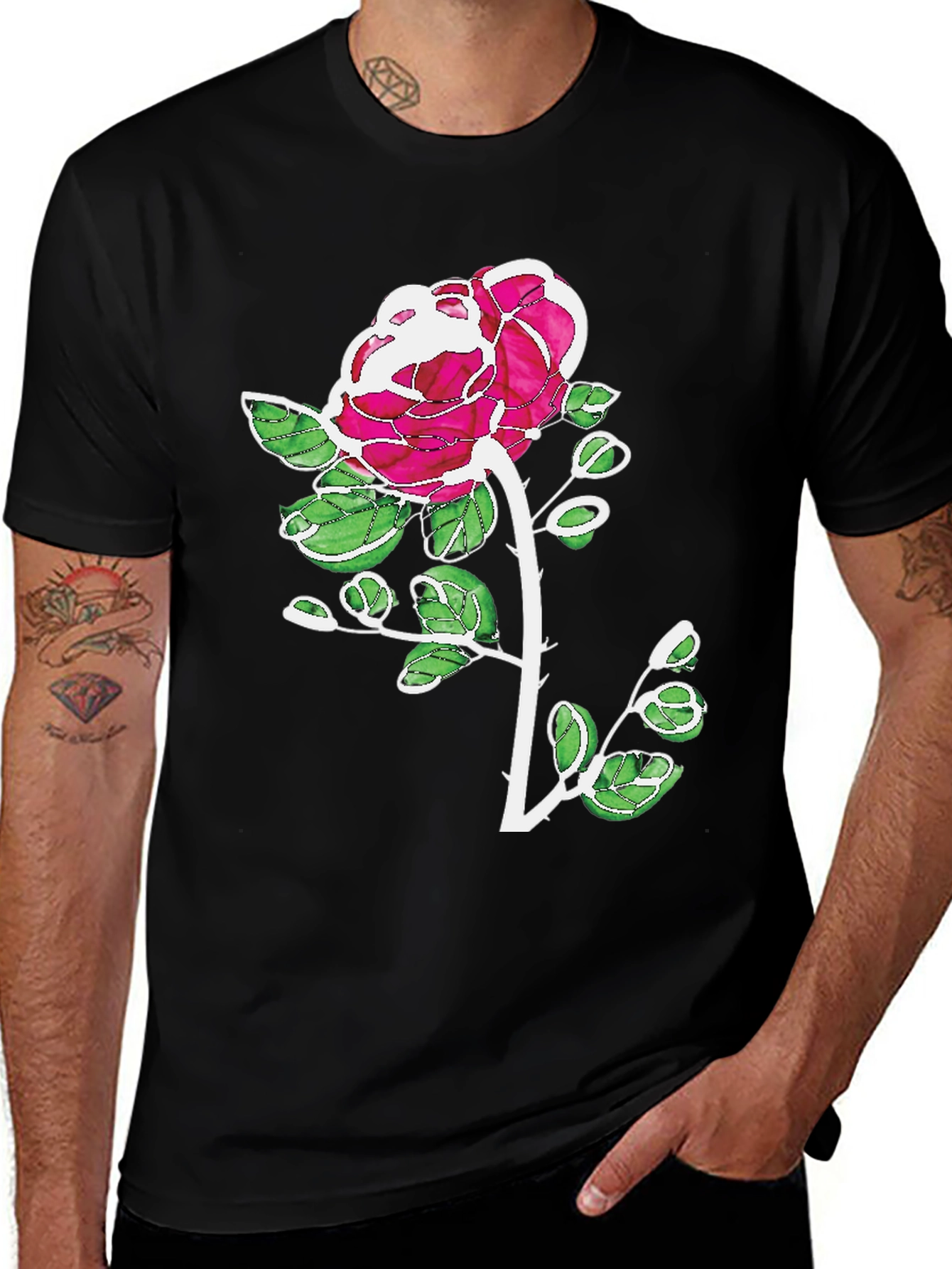 Floral Rose Graphic Print Black Casual T-Shirt