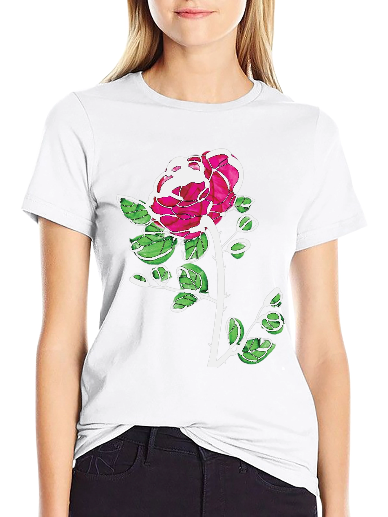 Floral Rose Graphic Print Black Casual T-Shirt