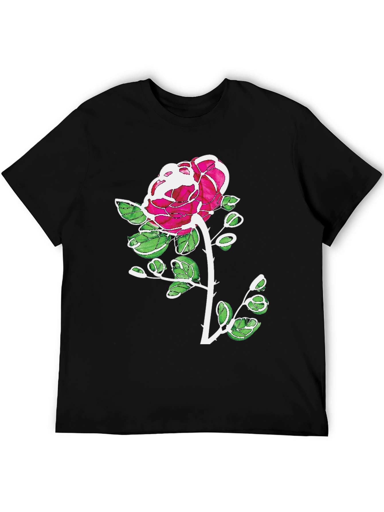 Floral Rose Graphic Print Black Casual T-Shirt