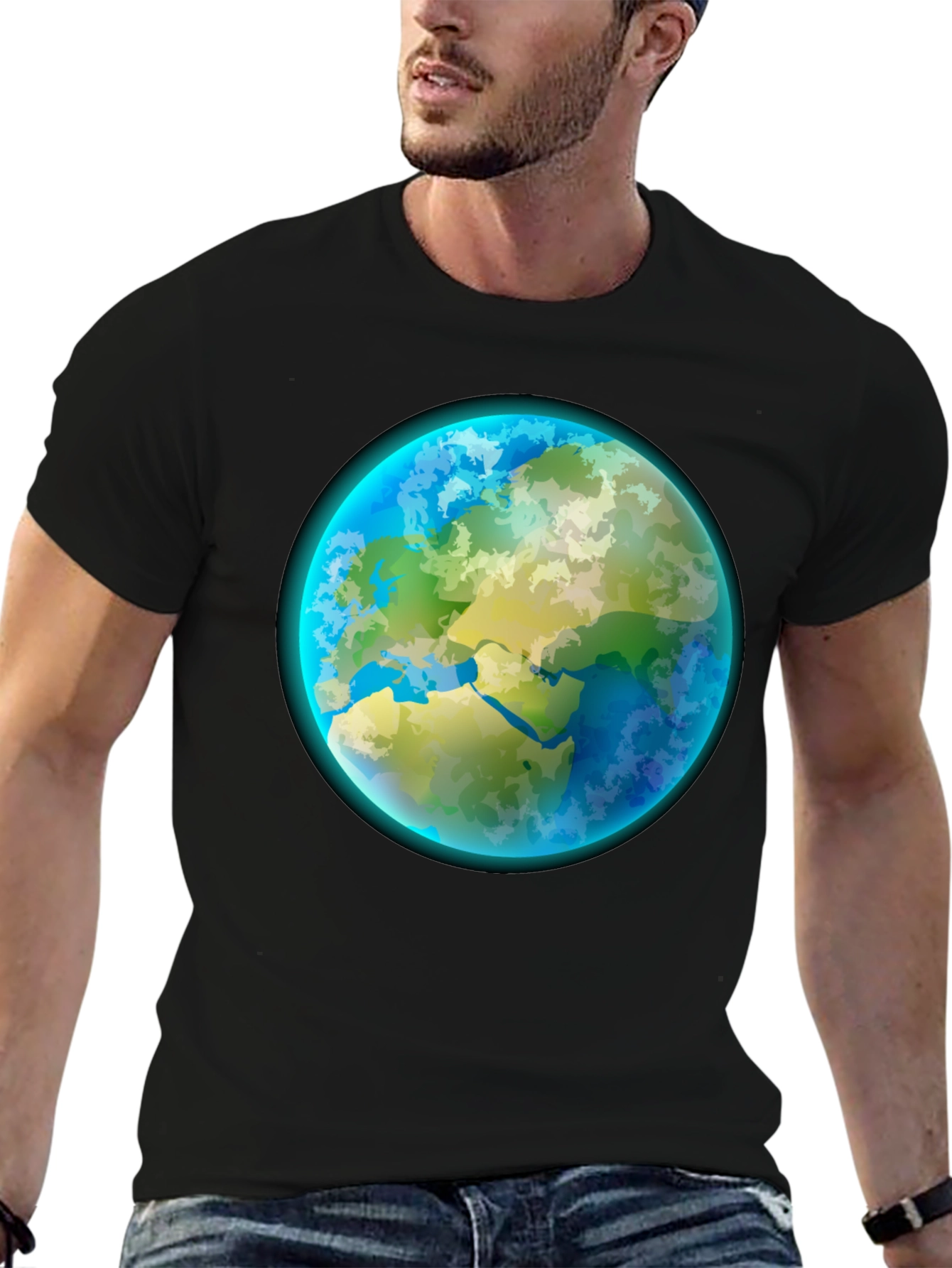 Earth Graphic Tee - Black Cotton Crew Neck Shirt