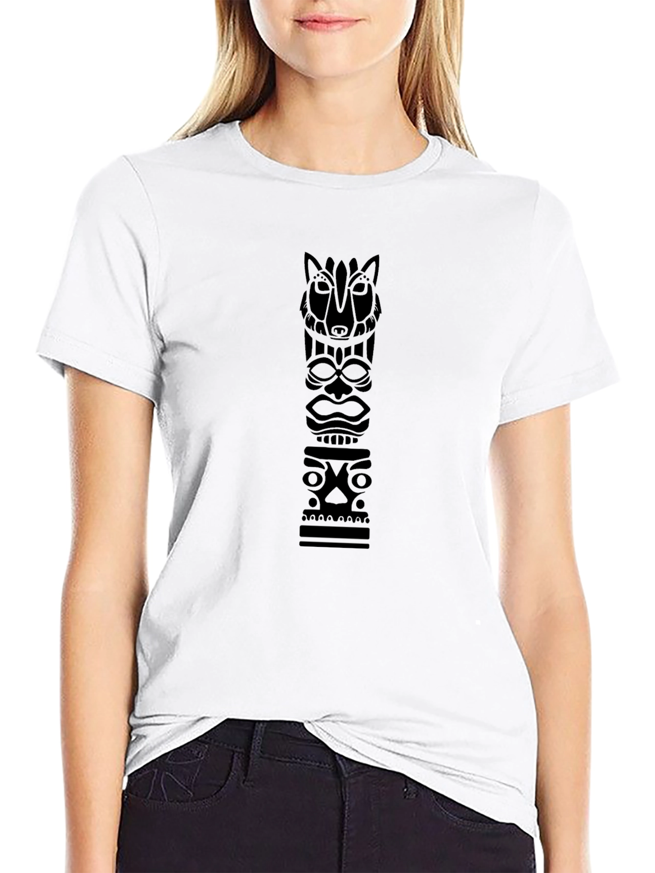 Black Totem Pole Graphic Print T-Shirt