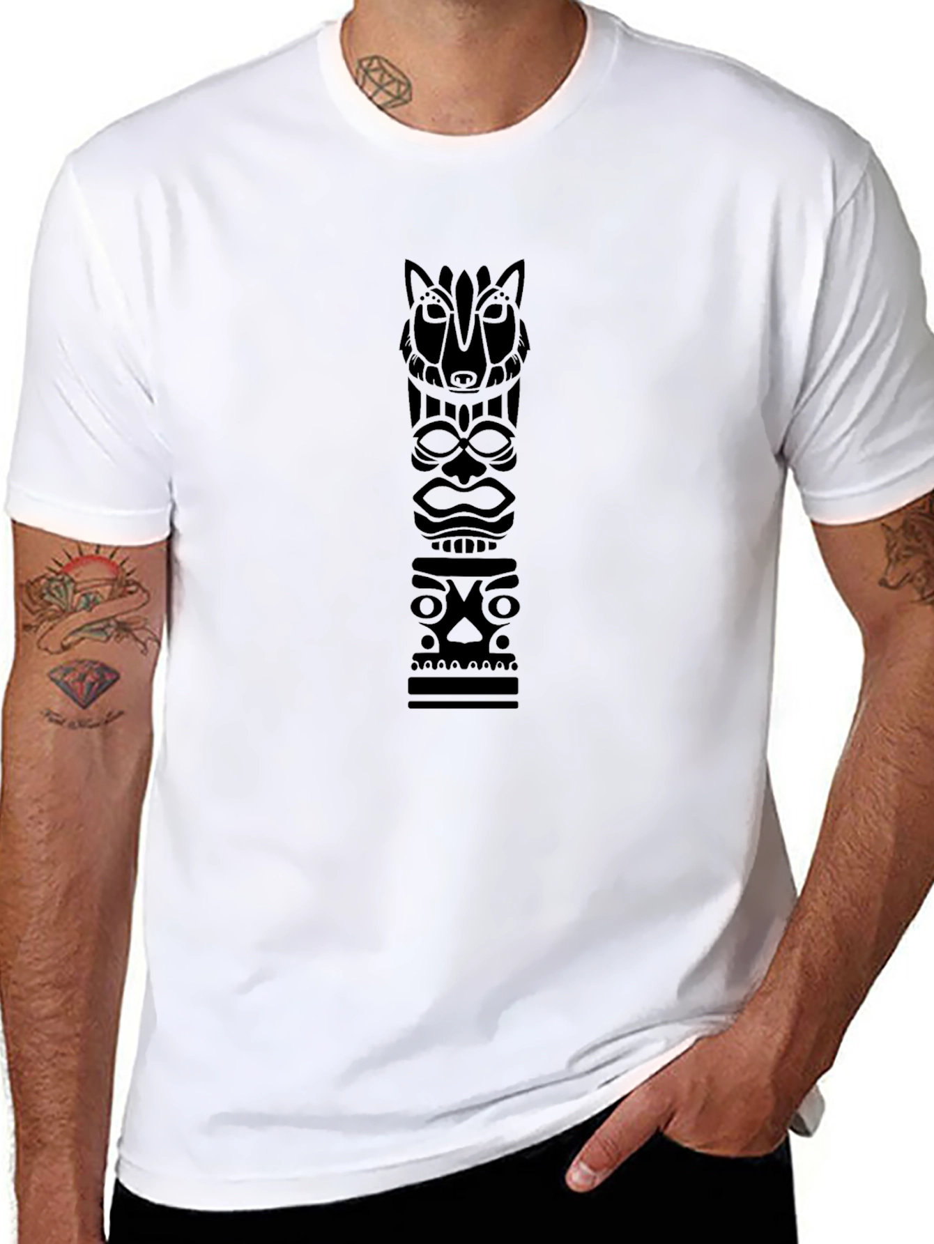 Black Totem Pole Graphic Print T-Shirt