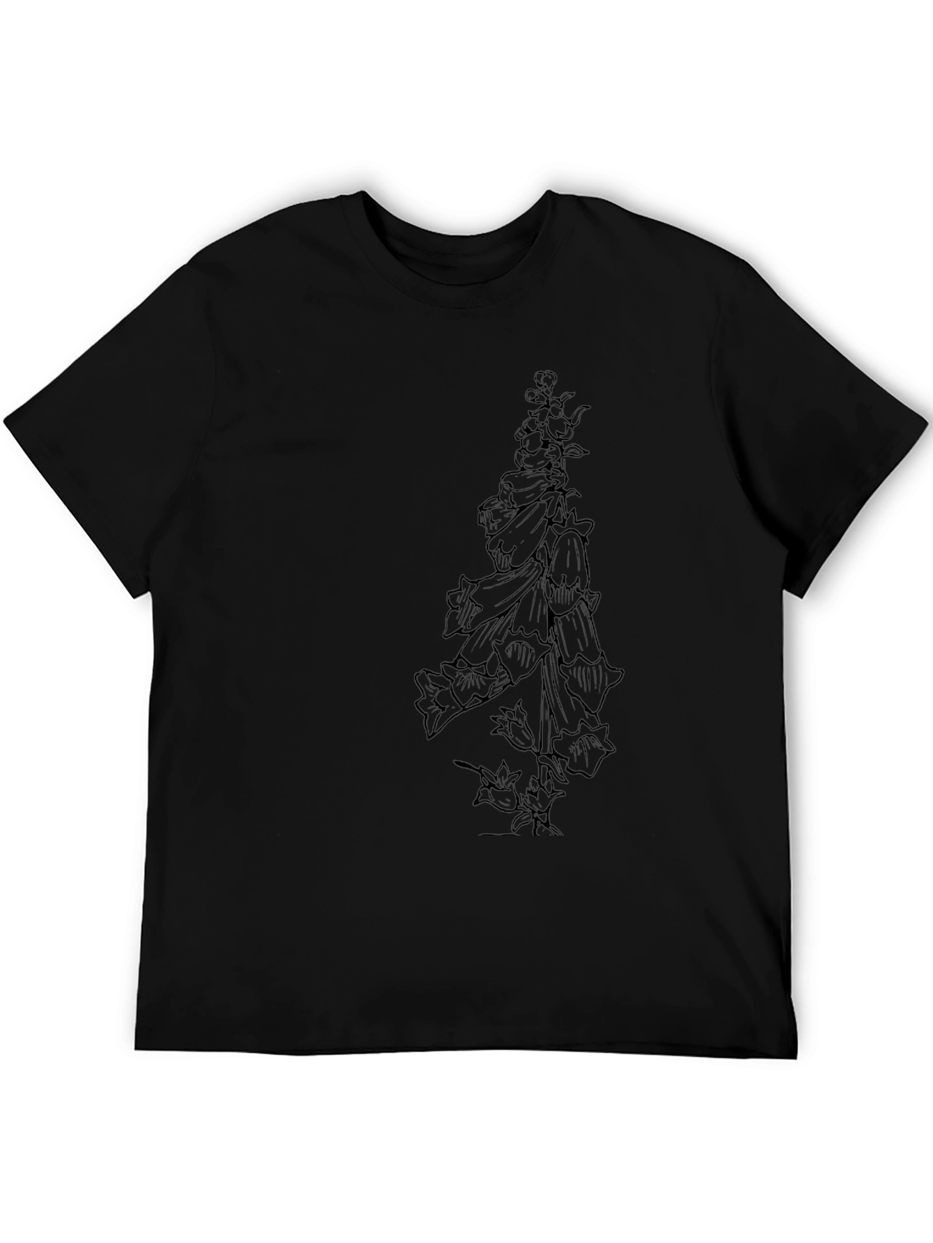 Floral Line Art Black T-Shirt