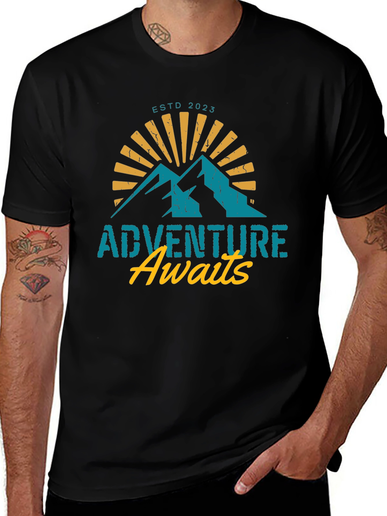Adventure Awaits T-Shirt - Black Mountain Design