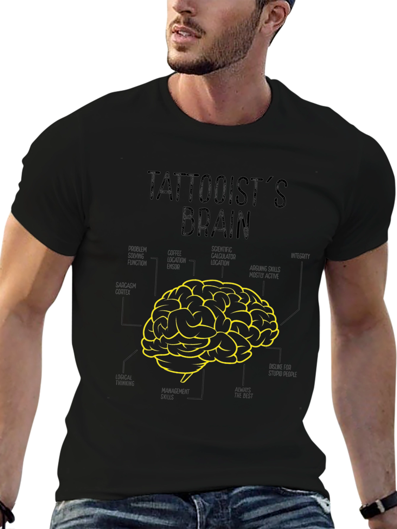 Tattooists Brain Graphic Tee - Black Cotton T-Shirt