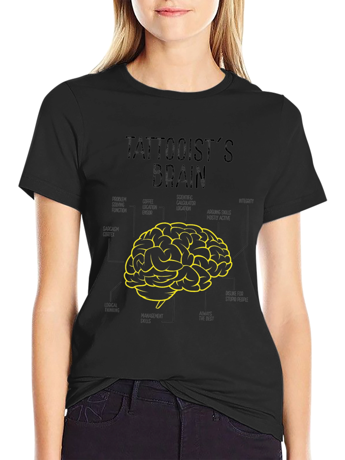 Tattooists Brain Graphic Tee - Black Cotton T-Shirt