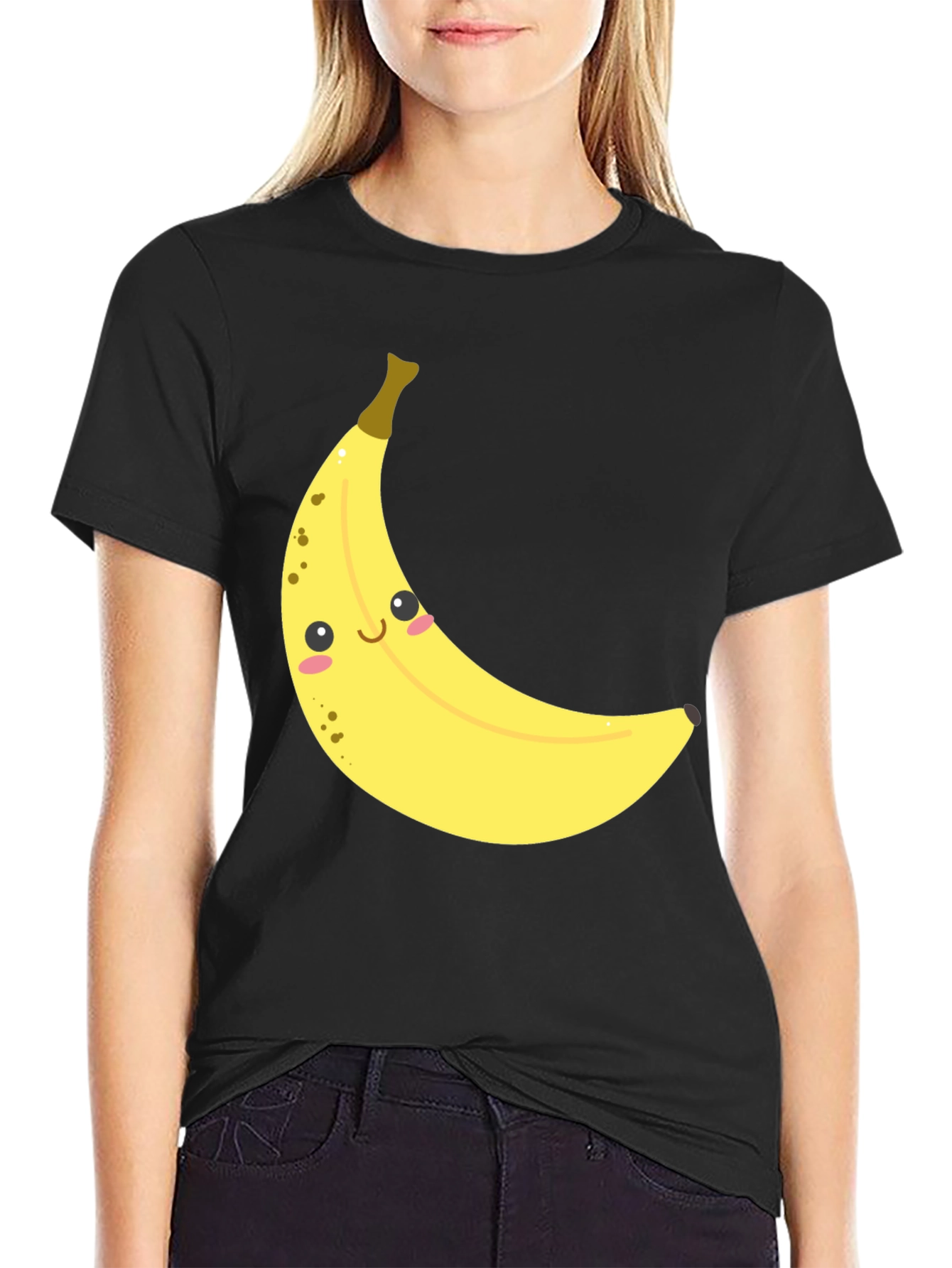 Smiling Banana Graphic Tee - Unisex Black Cotton T-Shirt
