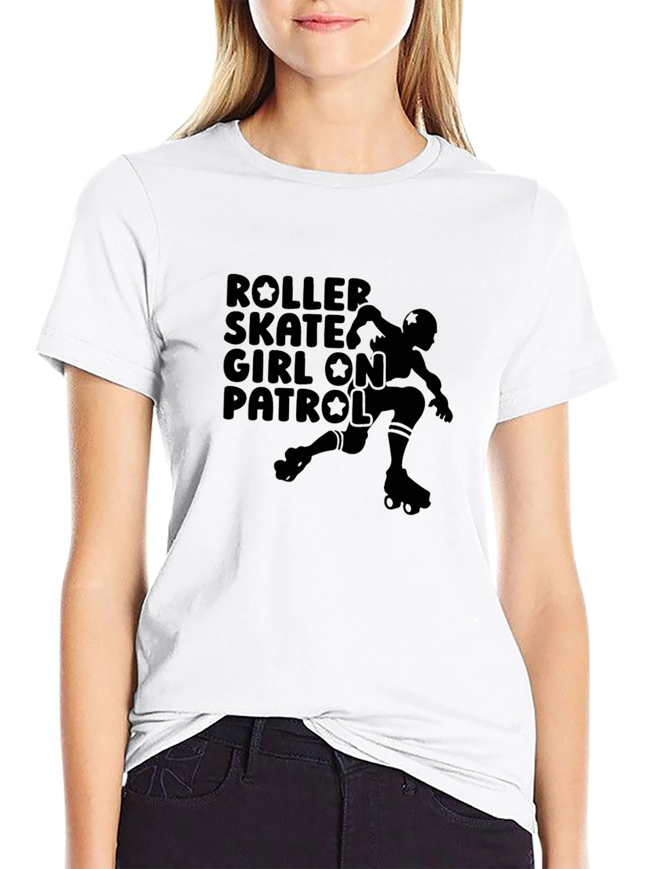 Roller Skate Girl On Patrol Black T-Shirt