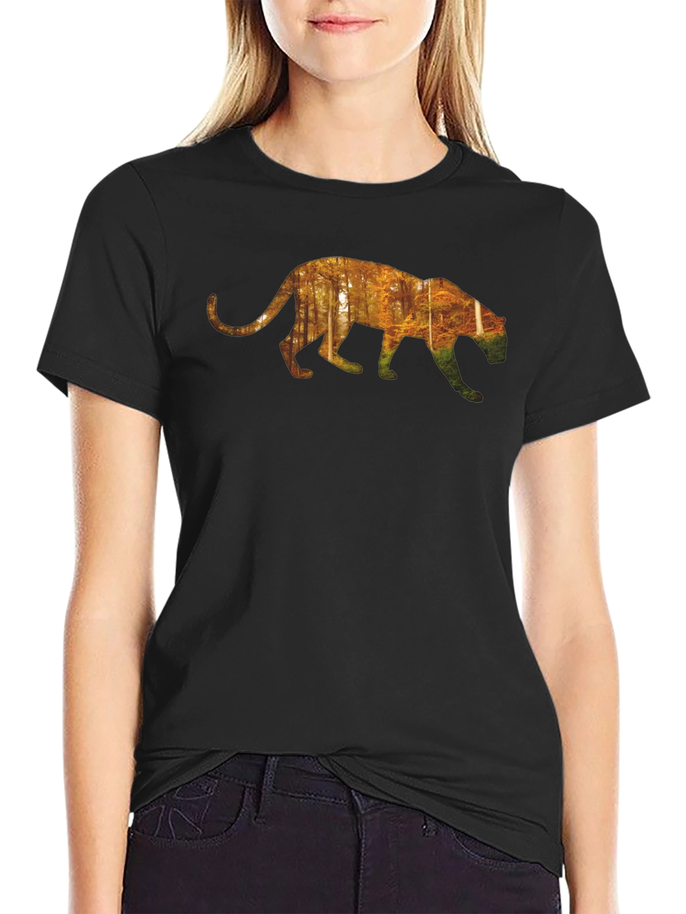 Nature Panther Graphic Tee - Black Cotton Casual Shirt