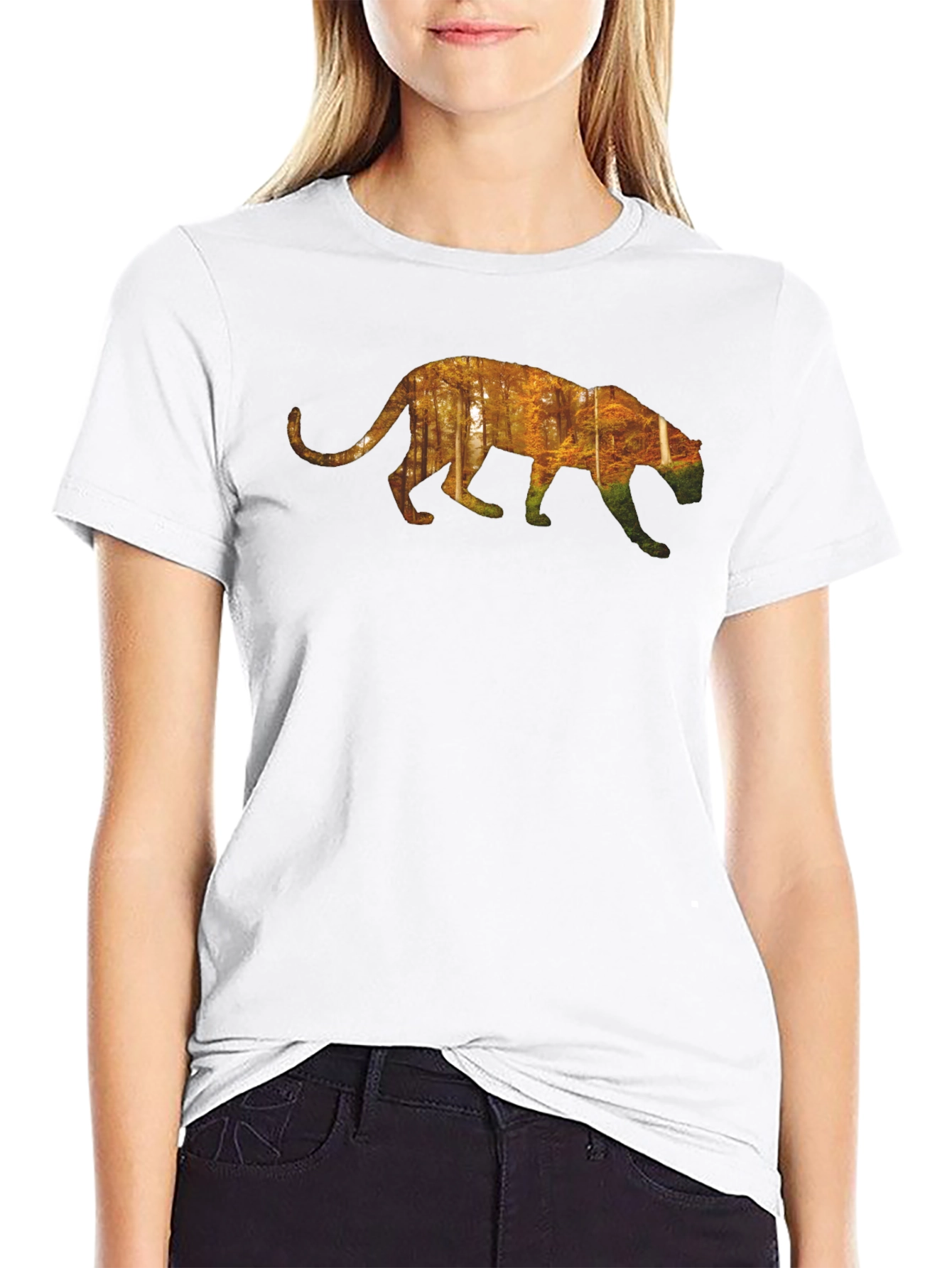 Nature Panther Graphic Tee - Black Cotton Casual Shirt