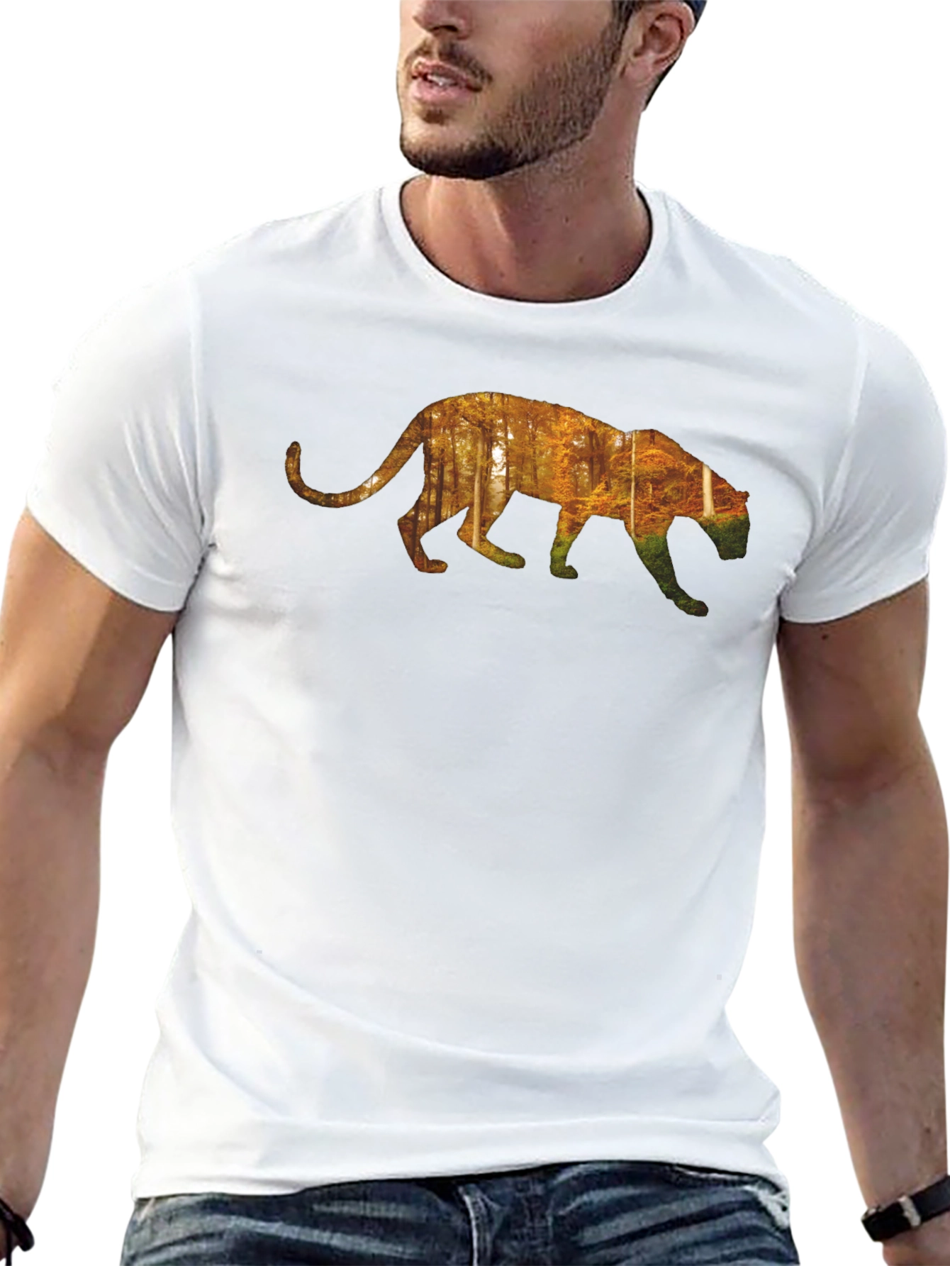 Nature Panther Graphic Tee - Black Cotton Casual Shirt