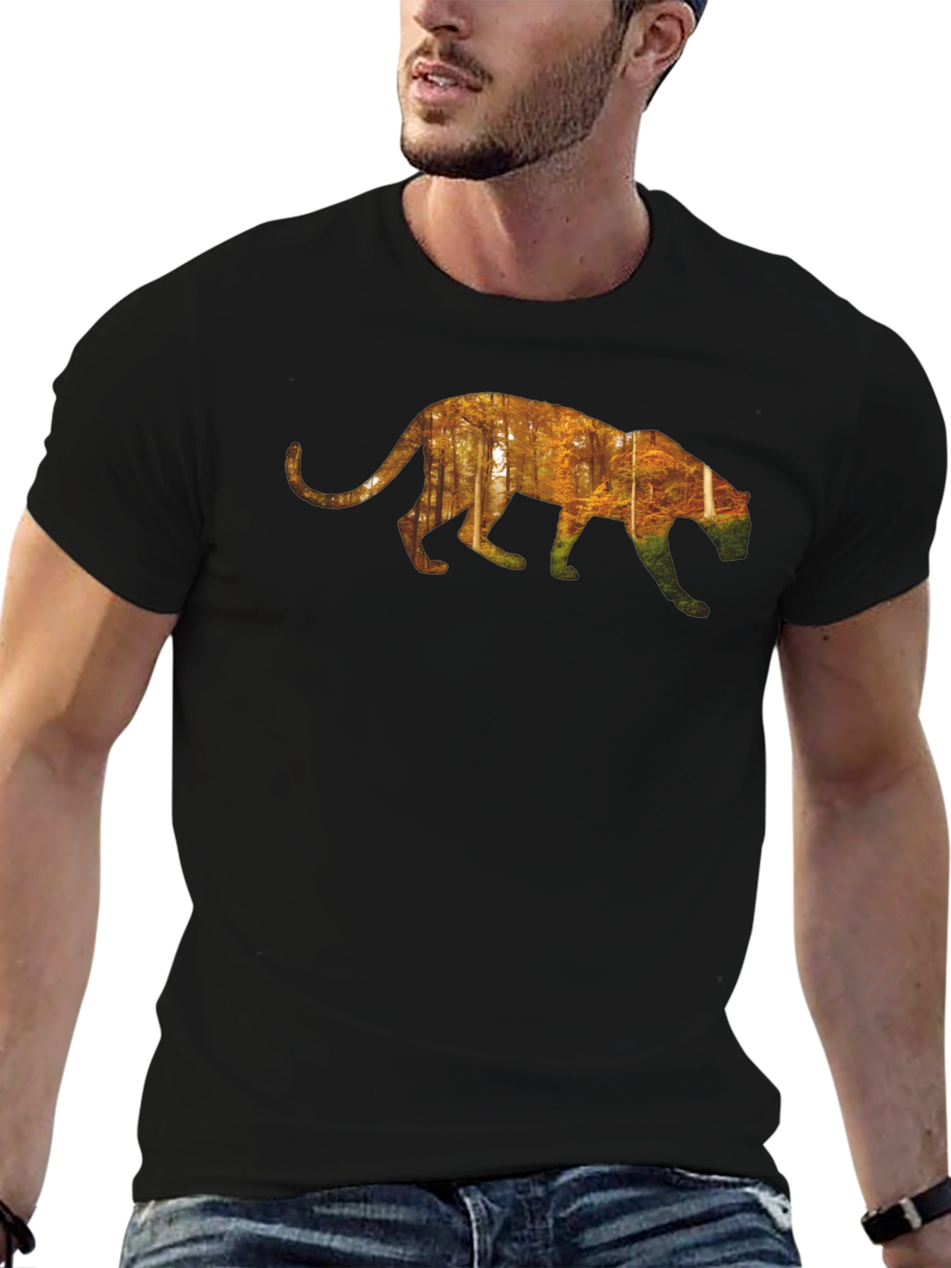 Nature Panther Graphic Tee - Black Cotton Casual Shirt