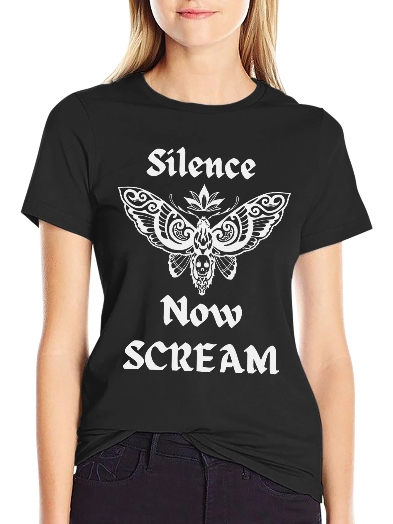 Silence Now Scream Moth Graphic Tee - Black