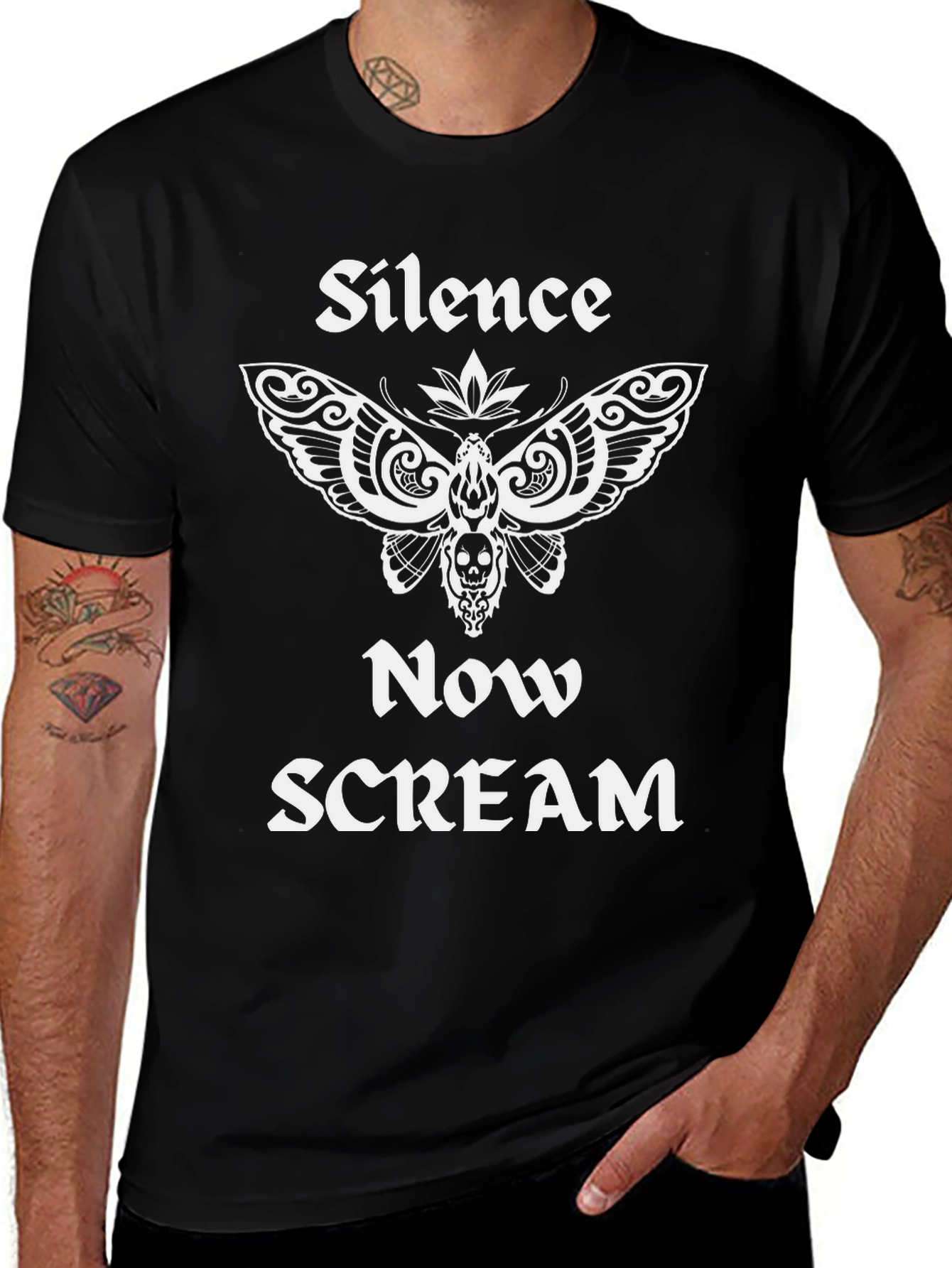 Silence Now Scream Moth Graphic Tee - Black
