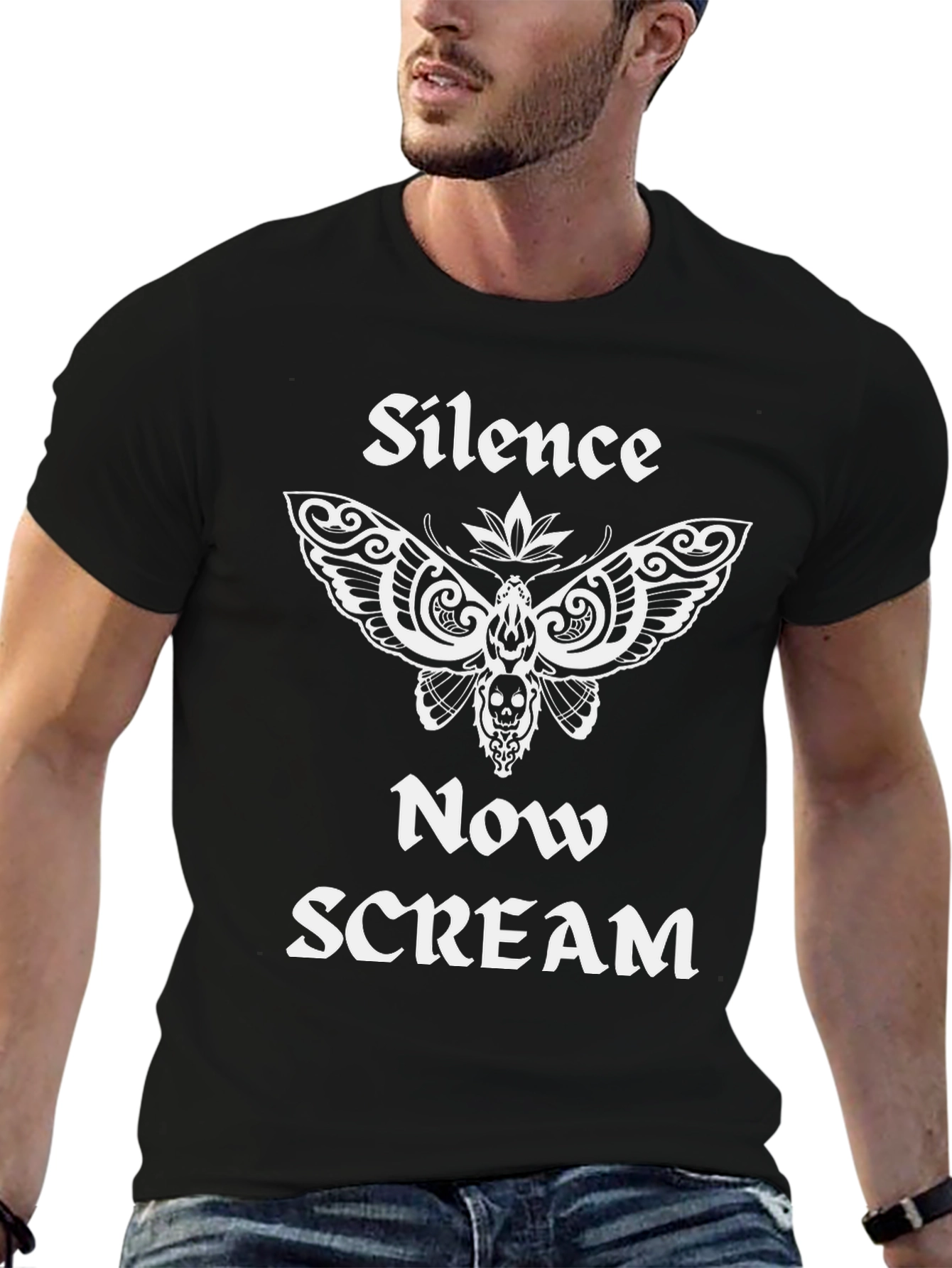Silence Now Scream Moth Graphic Tee - Black