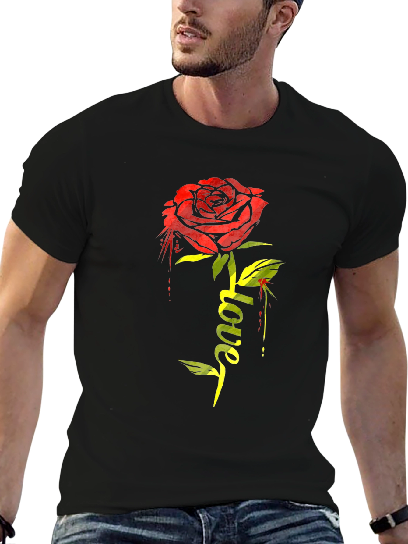 Rose Love Graphic T-Shirt - Stylish Black Tee