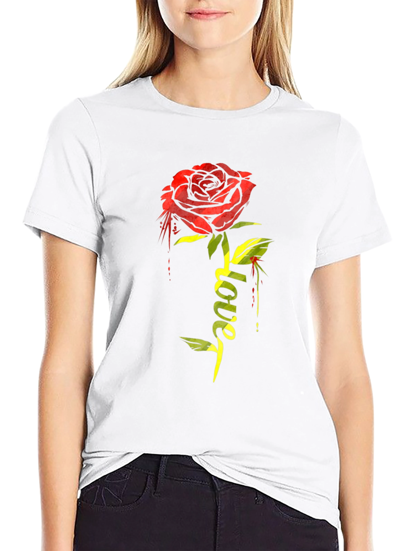 Rose Love Graphic T-Shirt - Stylish Black Tee