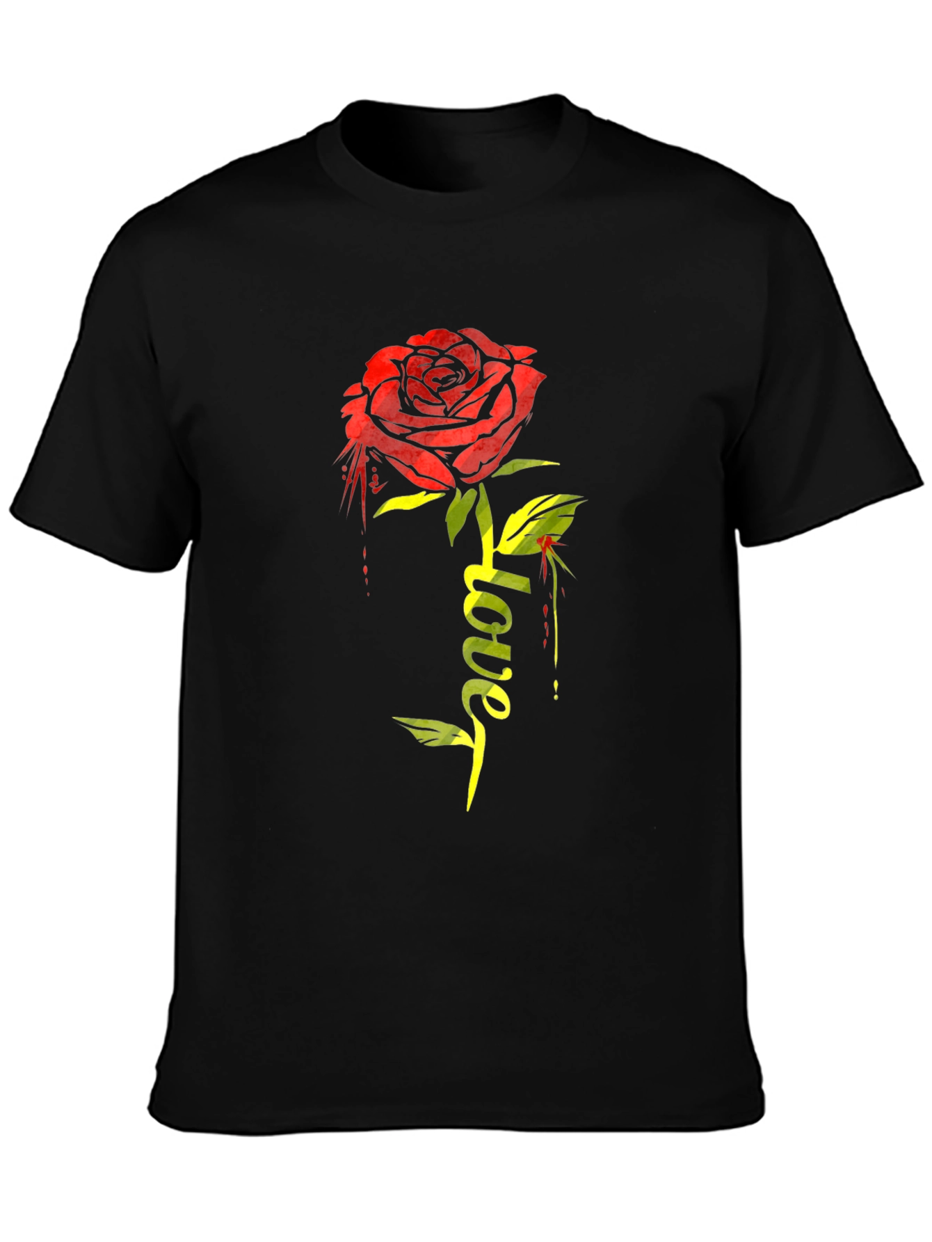 Rose Love Graphic T-Shirt - Stylish Black Tee