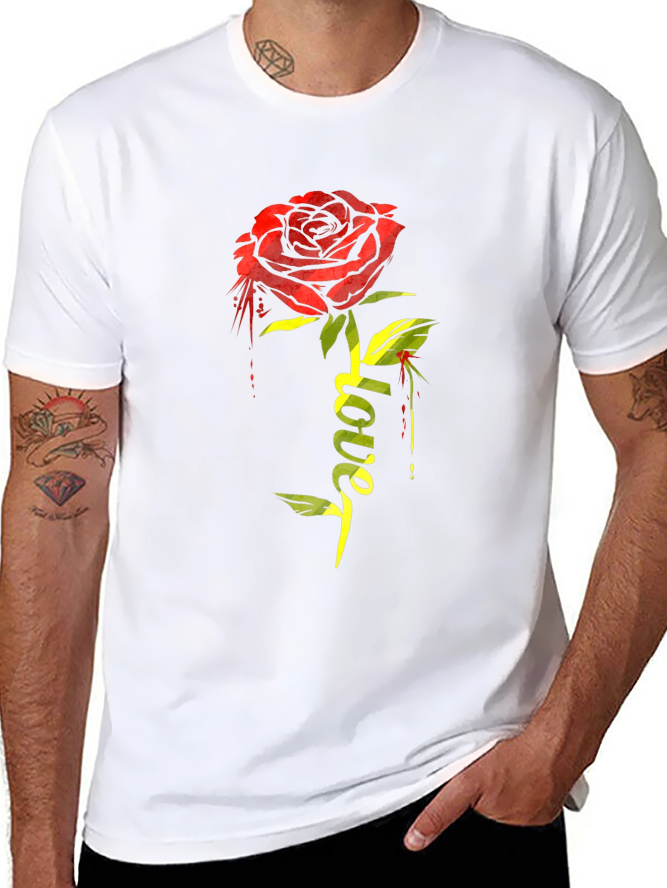 Rose Love Graphic T-Shirt - Stylish Black Tee