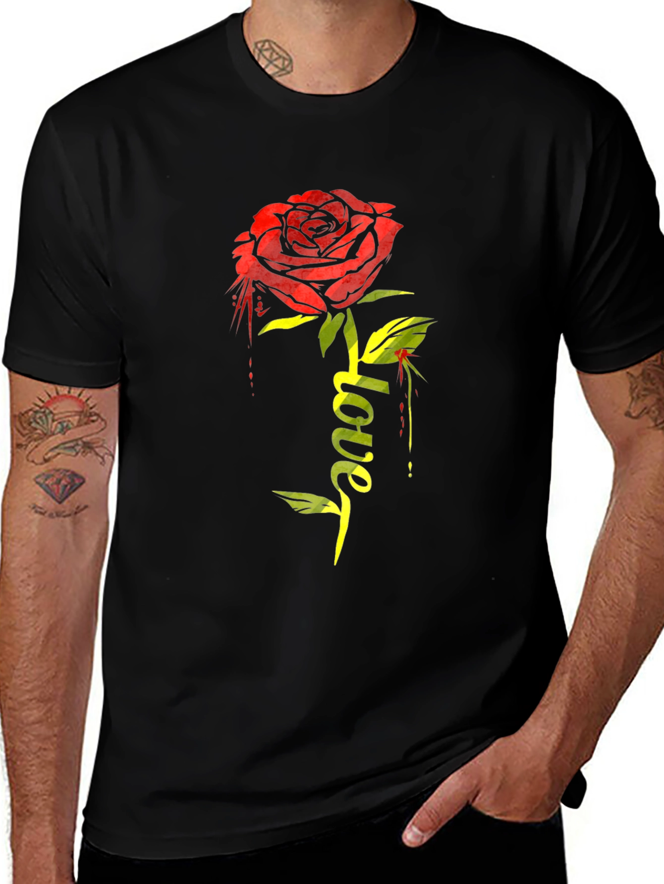 Rose Love Graphic T-Shirt - Stylish Black Tee