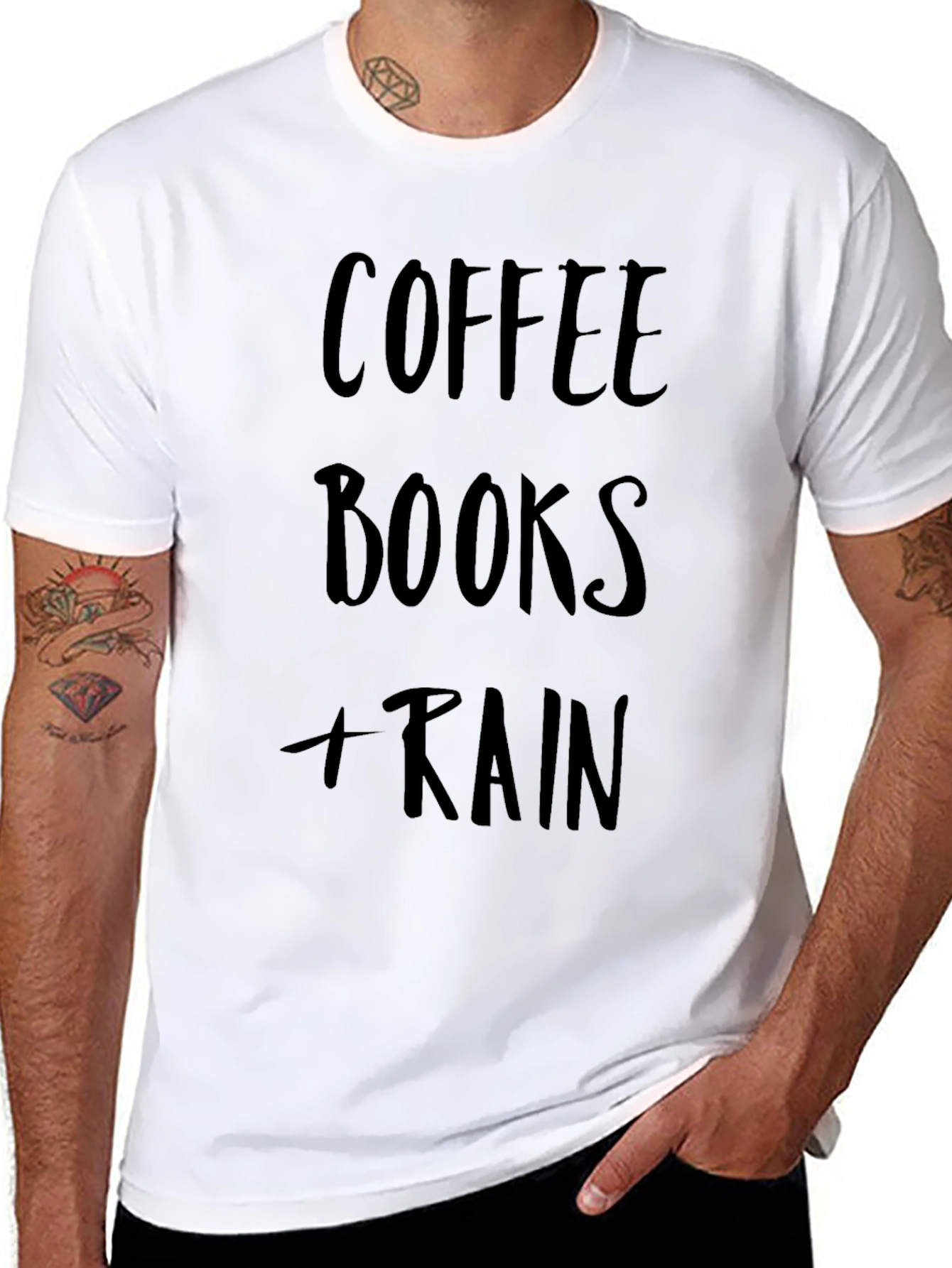 Coffee Books Rain Black T-Shirt