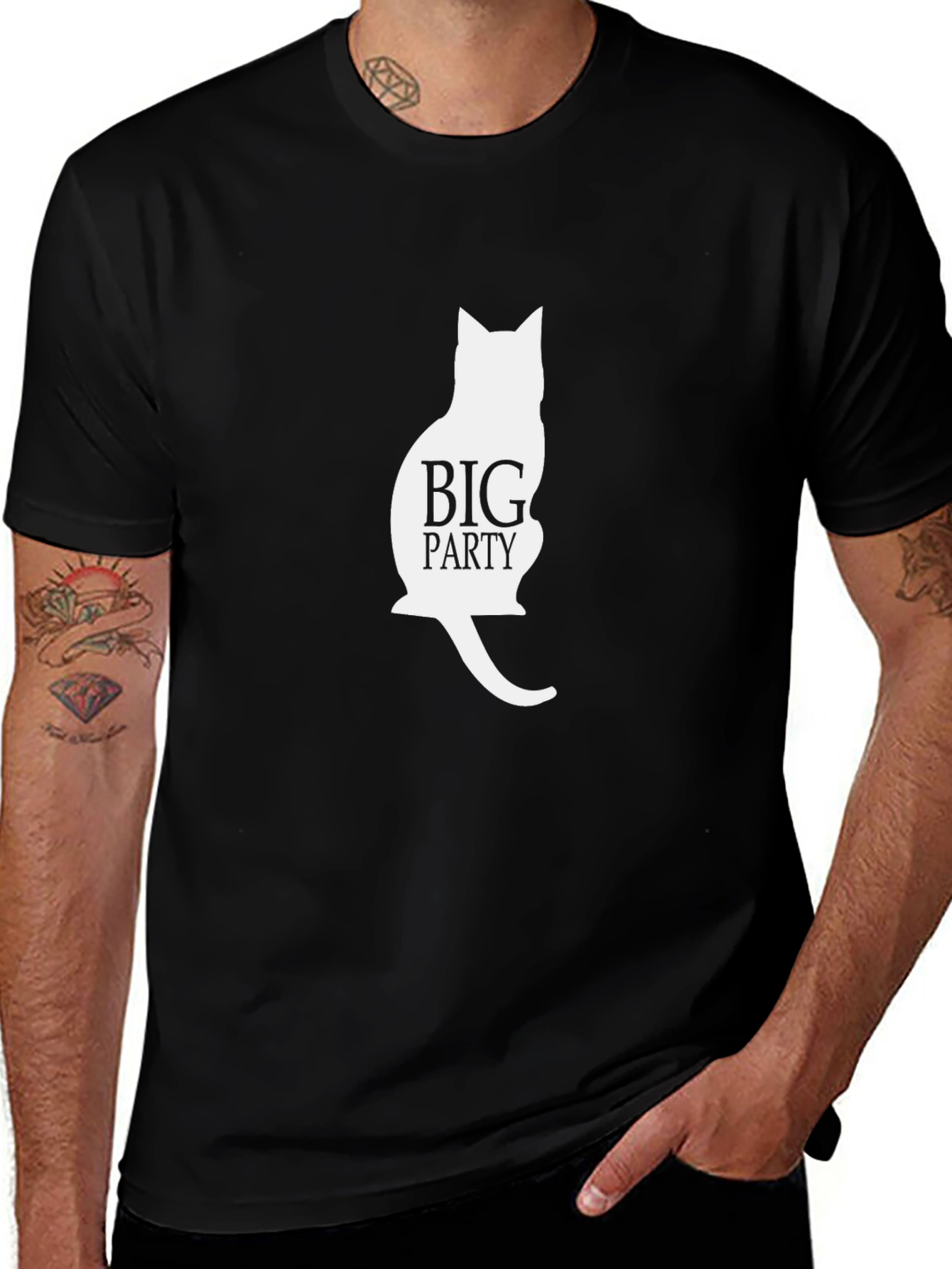 Big Party Cat Silhouette Black T-Shirt