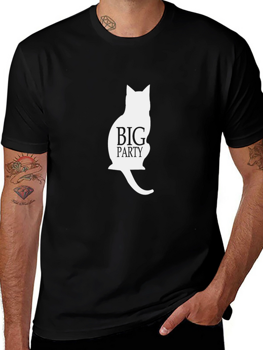 Big Party Cat Silhouette Black T-Shirt
