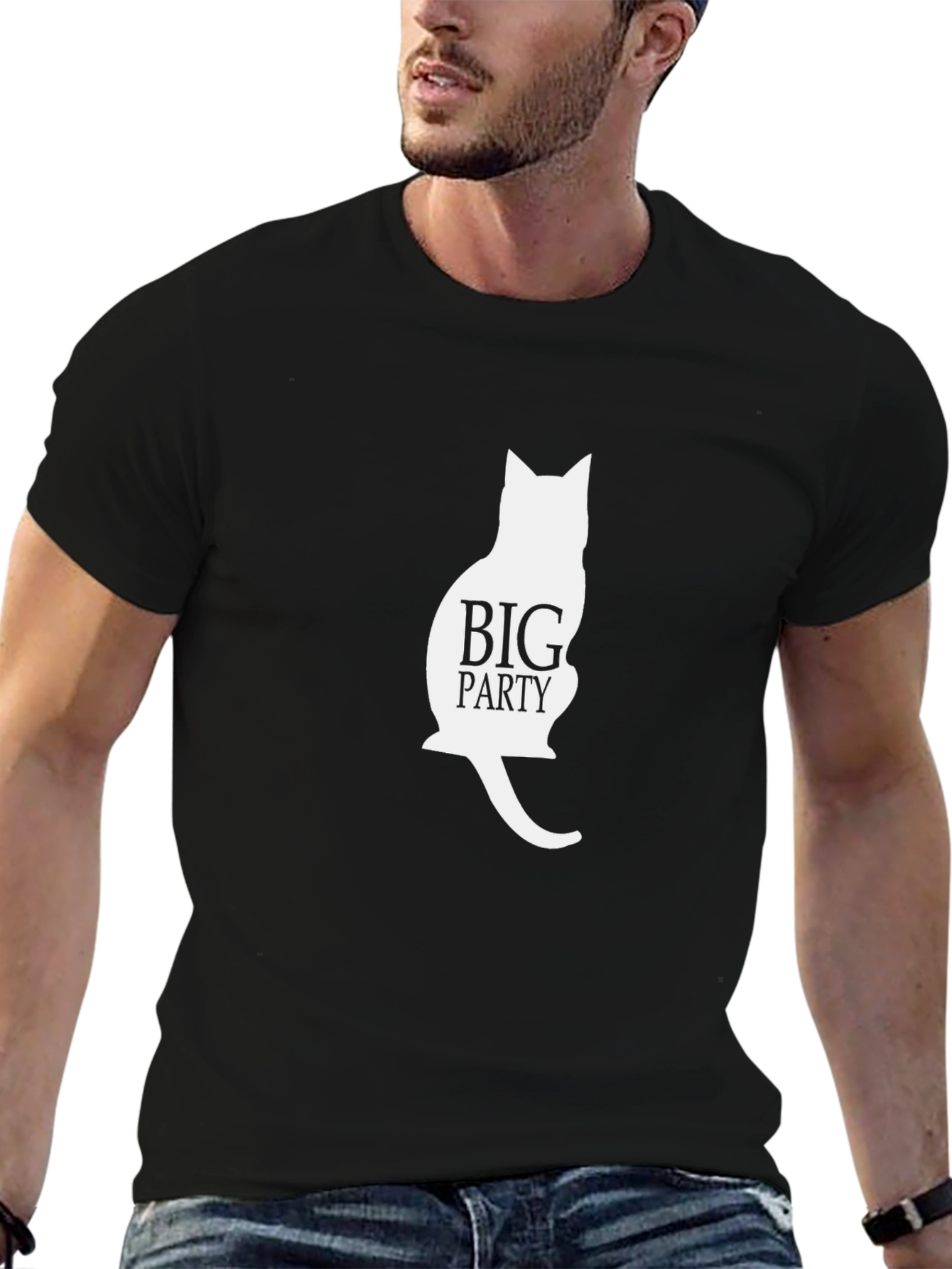Big Party Cat Silhouette Black T-Shirt