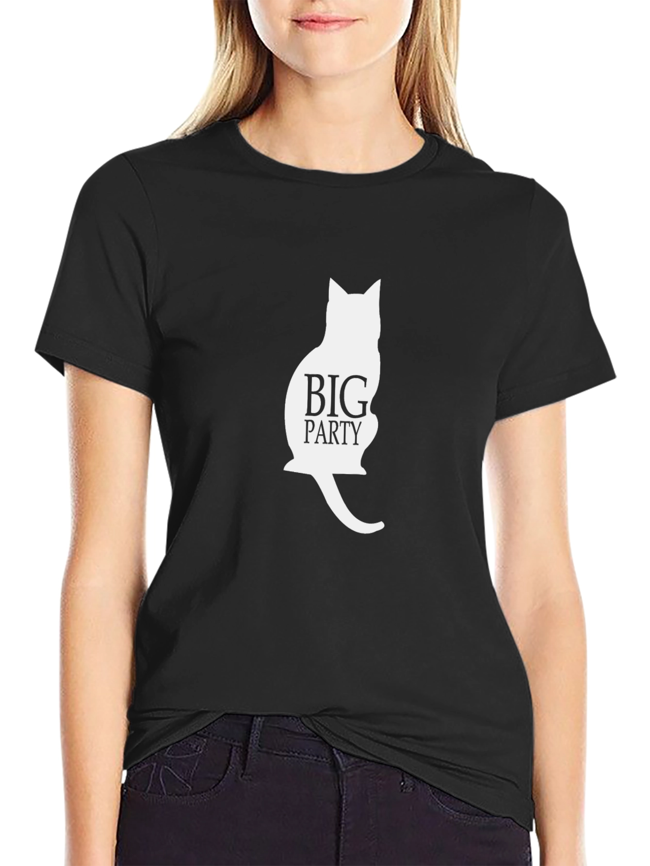 Big Party Cat Silhouette Black T-Shirt