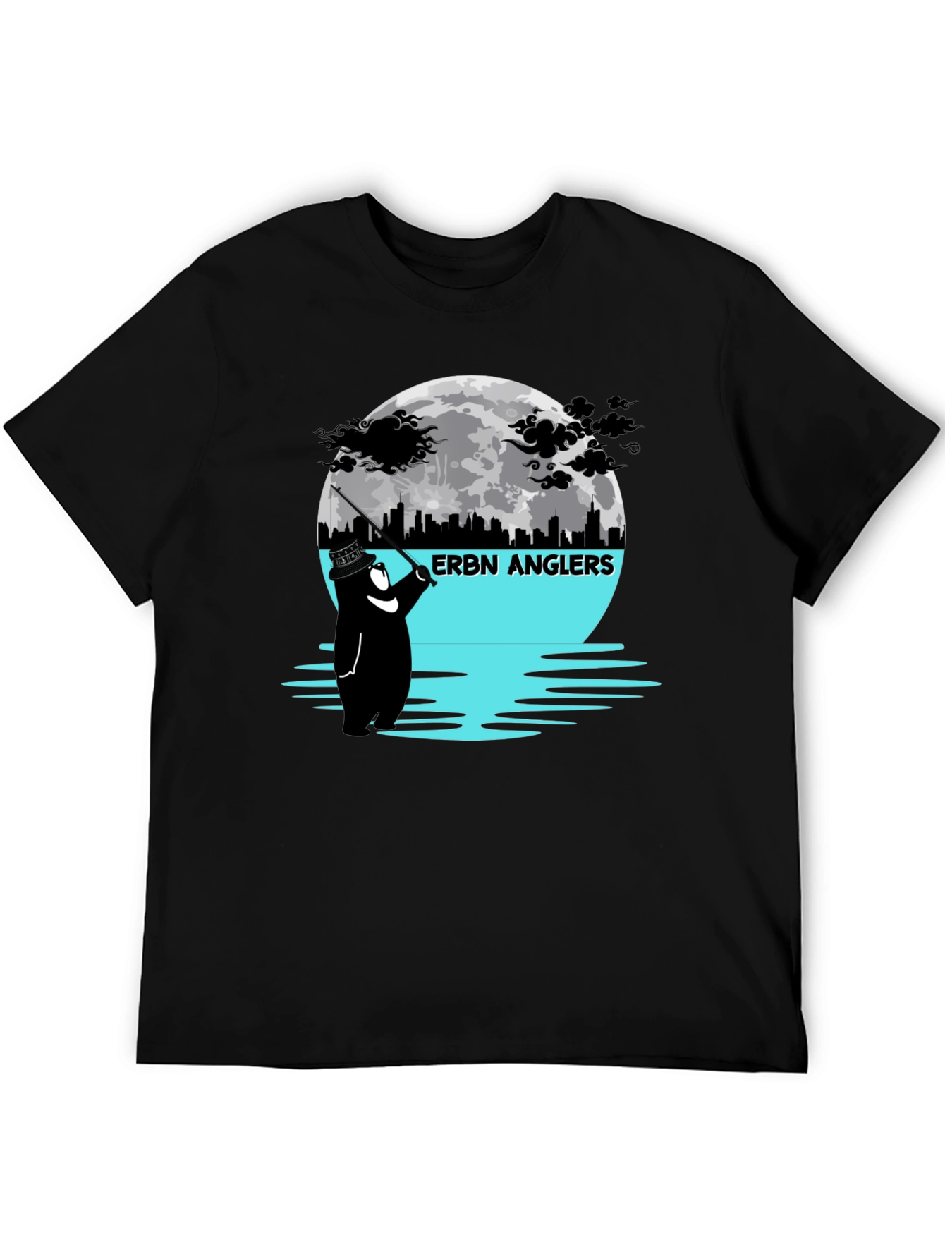 ERBN Anglers T-Shirt: Bear Fishing Under Moonlit Skyline