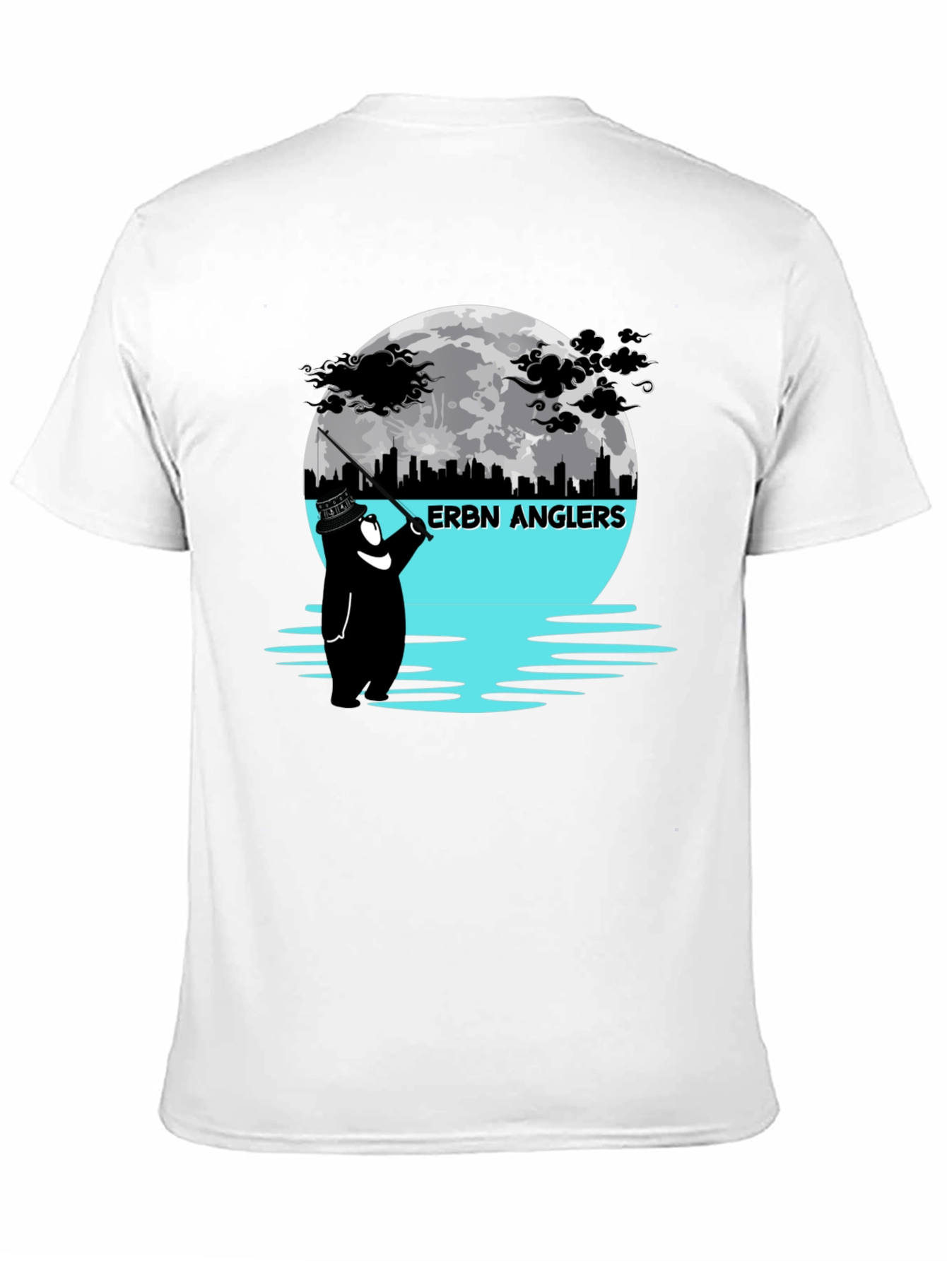 ERBN Anglers T-Shirt: Bear Fishing Under Moonlit Skyline