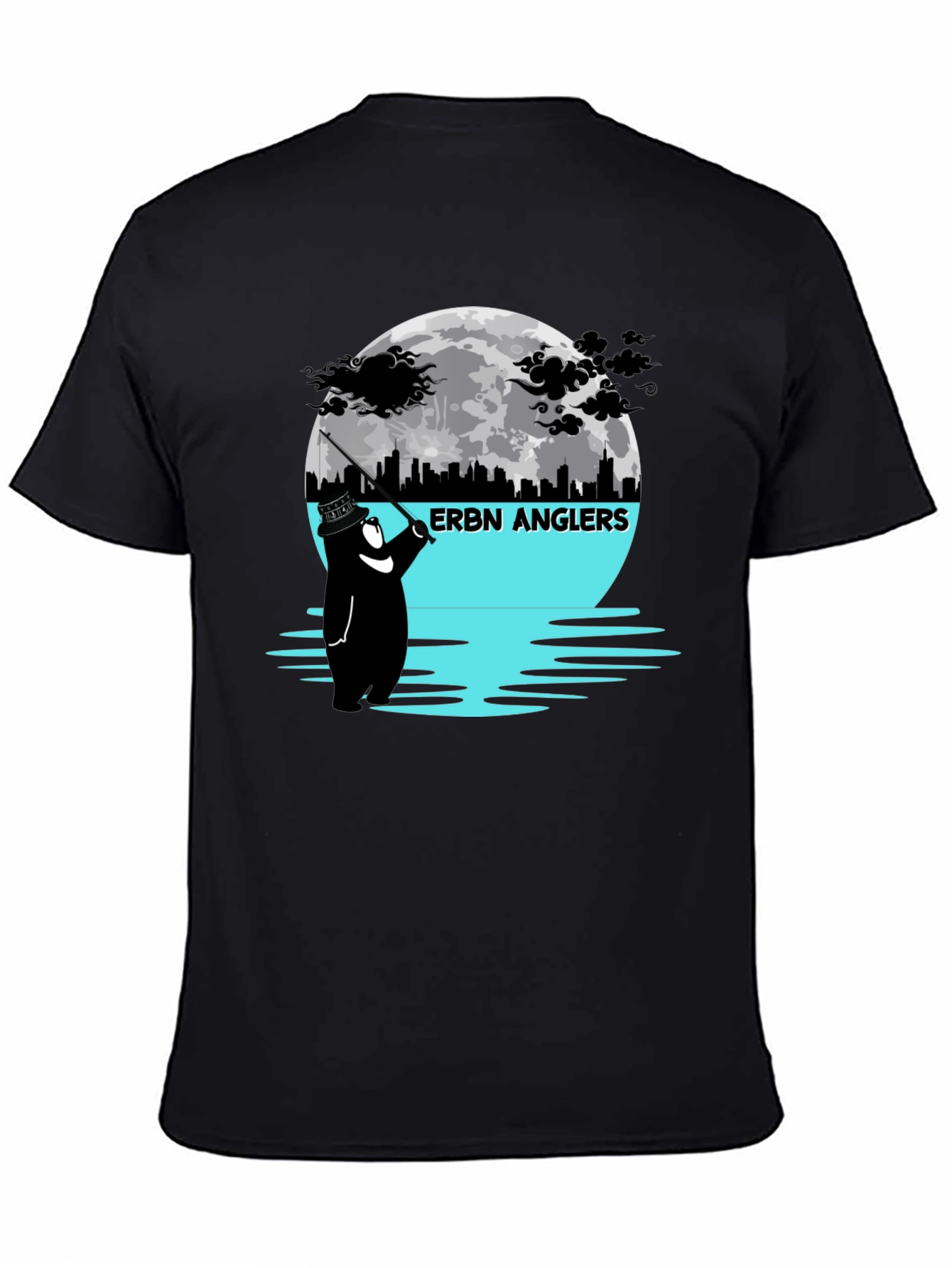 ERBN Anglers T-Shirt: Bear Fishing Under Moonlit Skyline