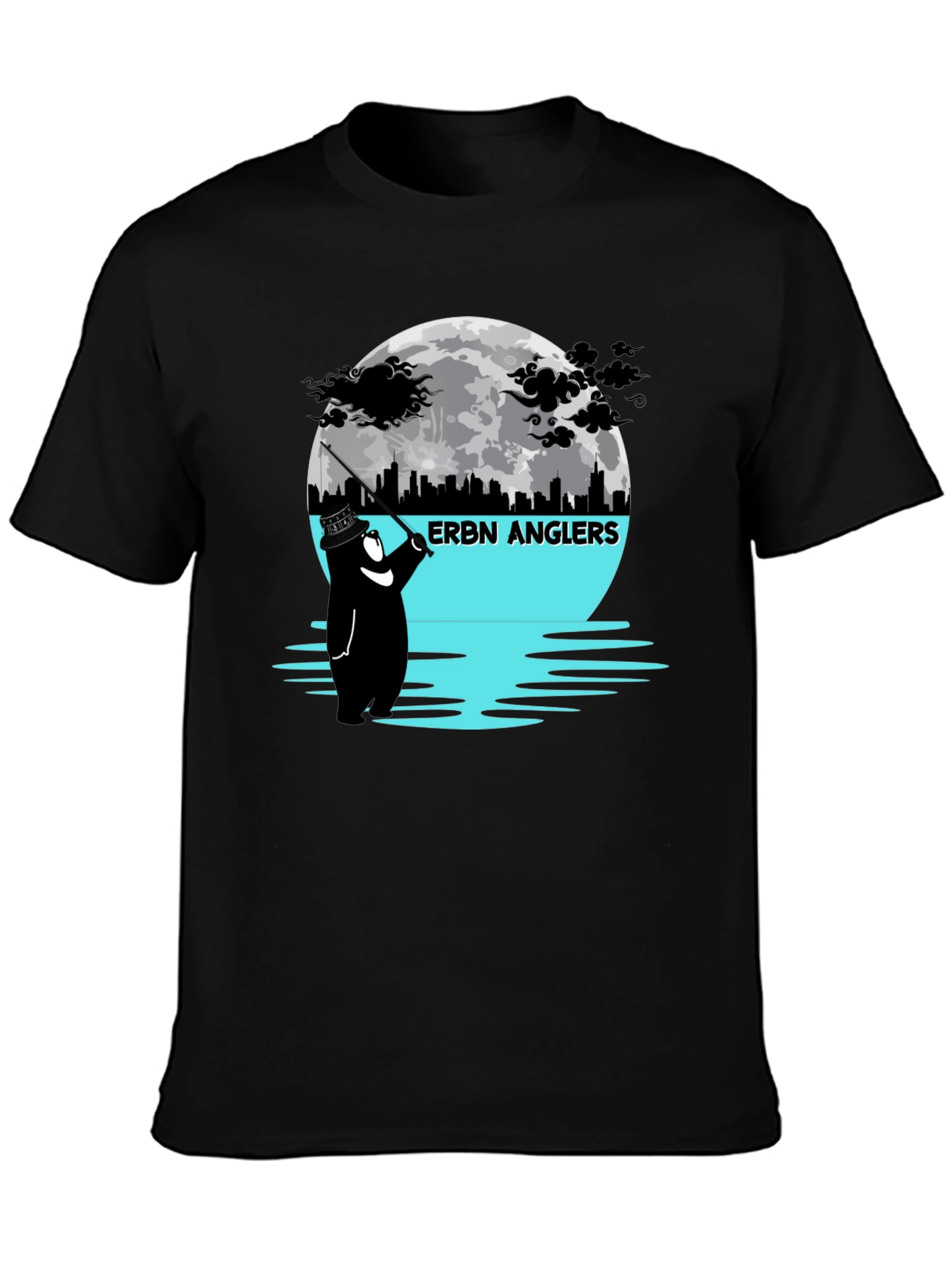 ERBN Anglers T-Shirt: Bear Fishing Under Moonlit Skyline