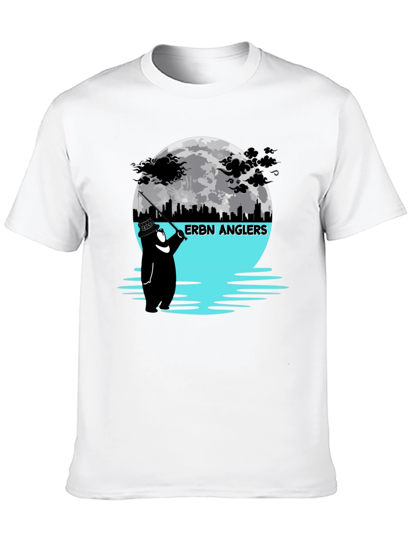 ERBN Anglers T-Shirt: Bear Fishing Under Moonlit Skyline
