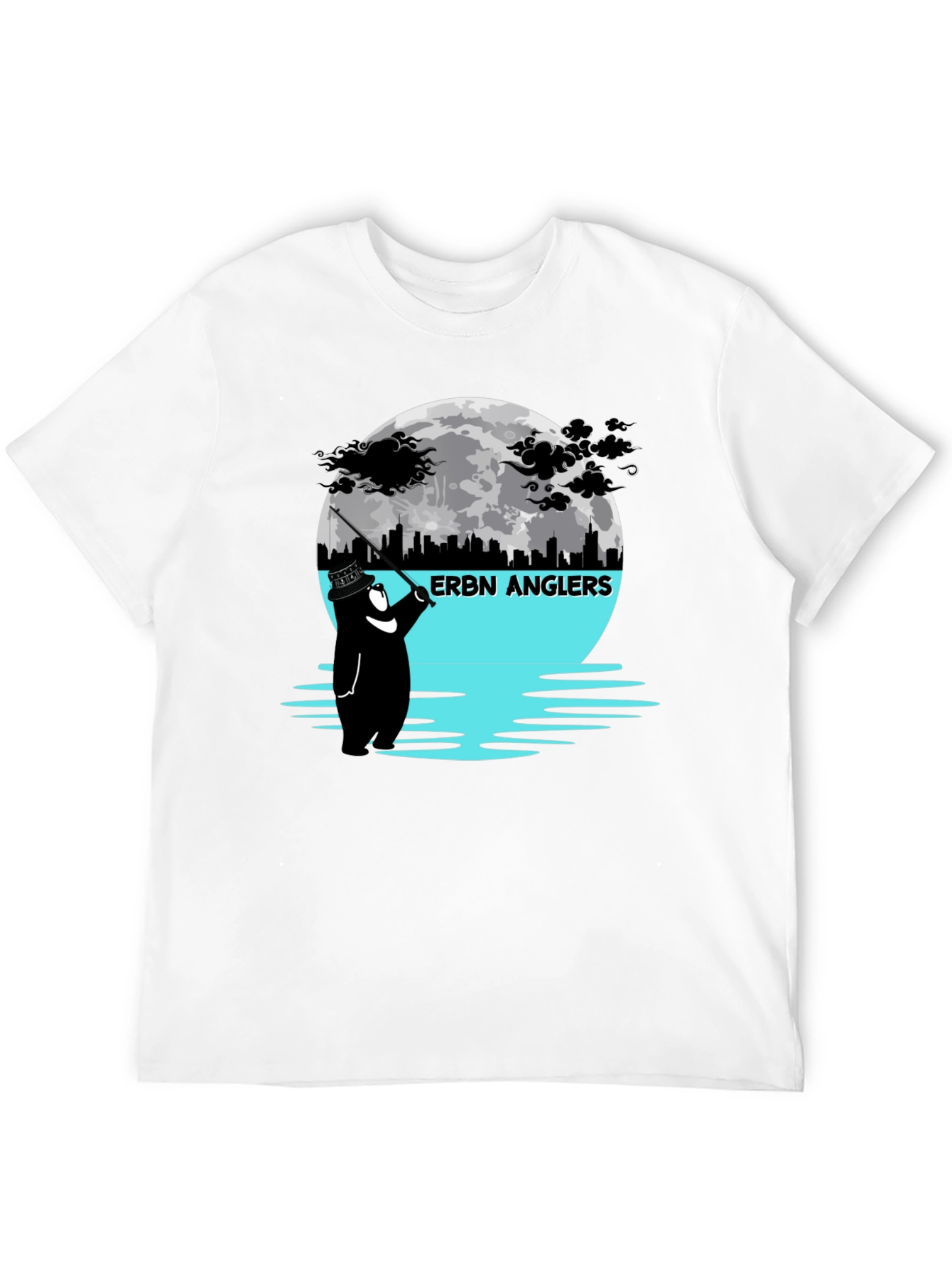 ERBN Anglers T-Shirt: Bear Fishing Under Moonlit Skyline