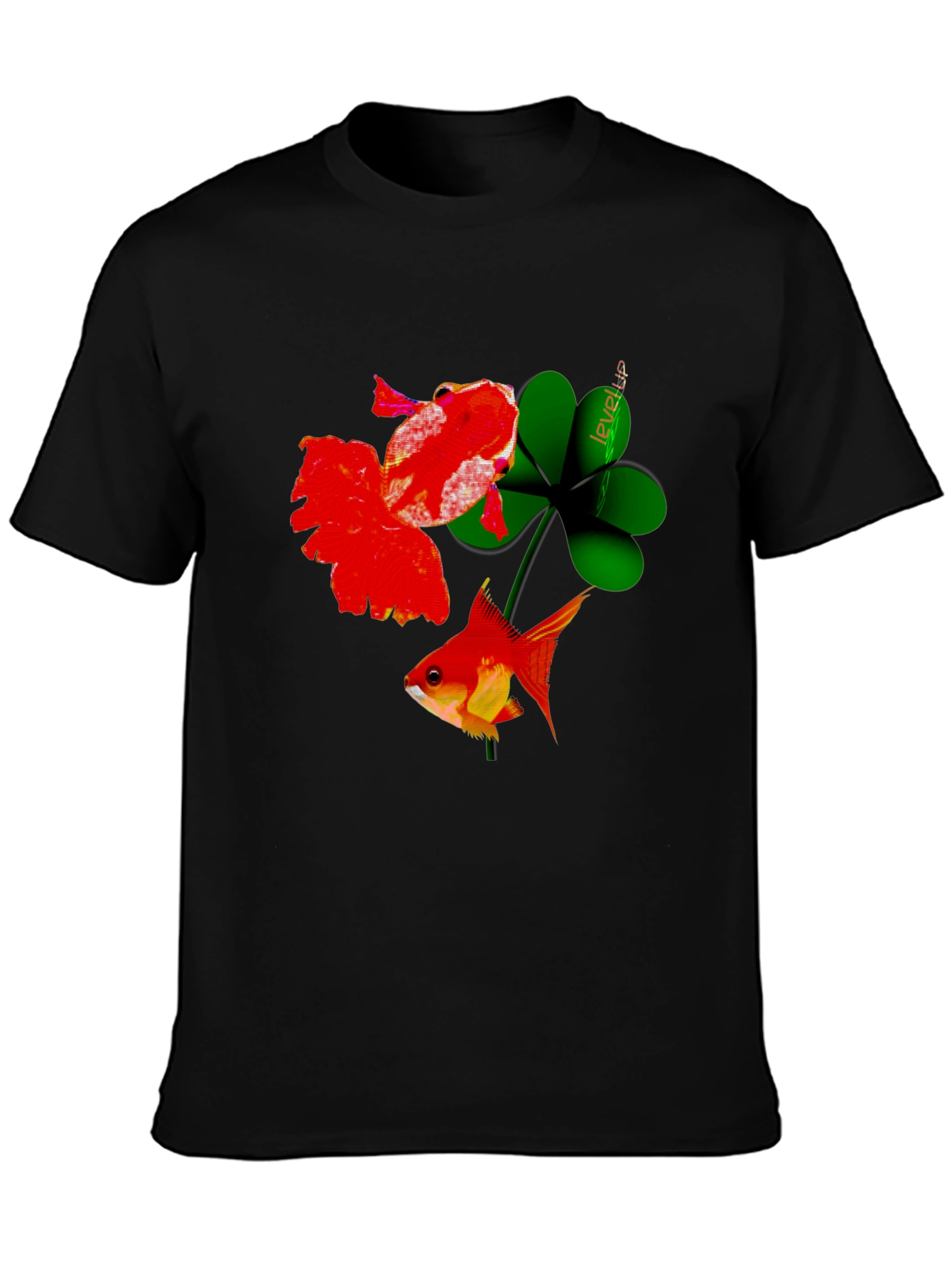 Lucky Goldfish Graphic Tee - Black Cotton T-Shirt