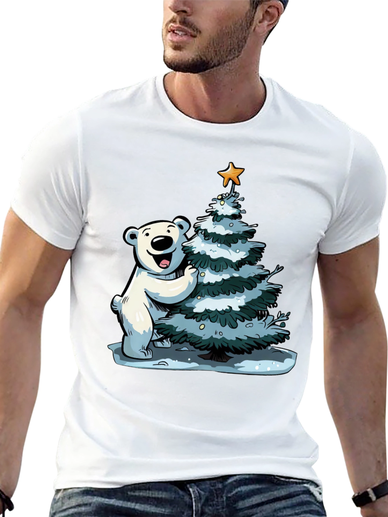 Festive Bear Christmas Tree Black T-Shirt