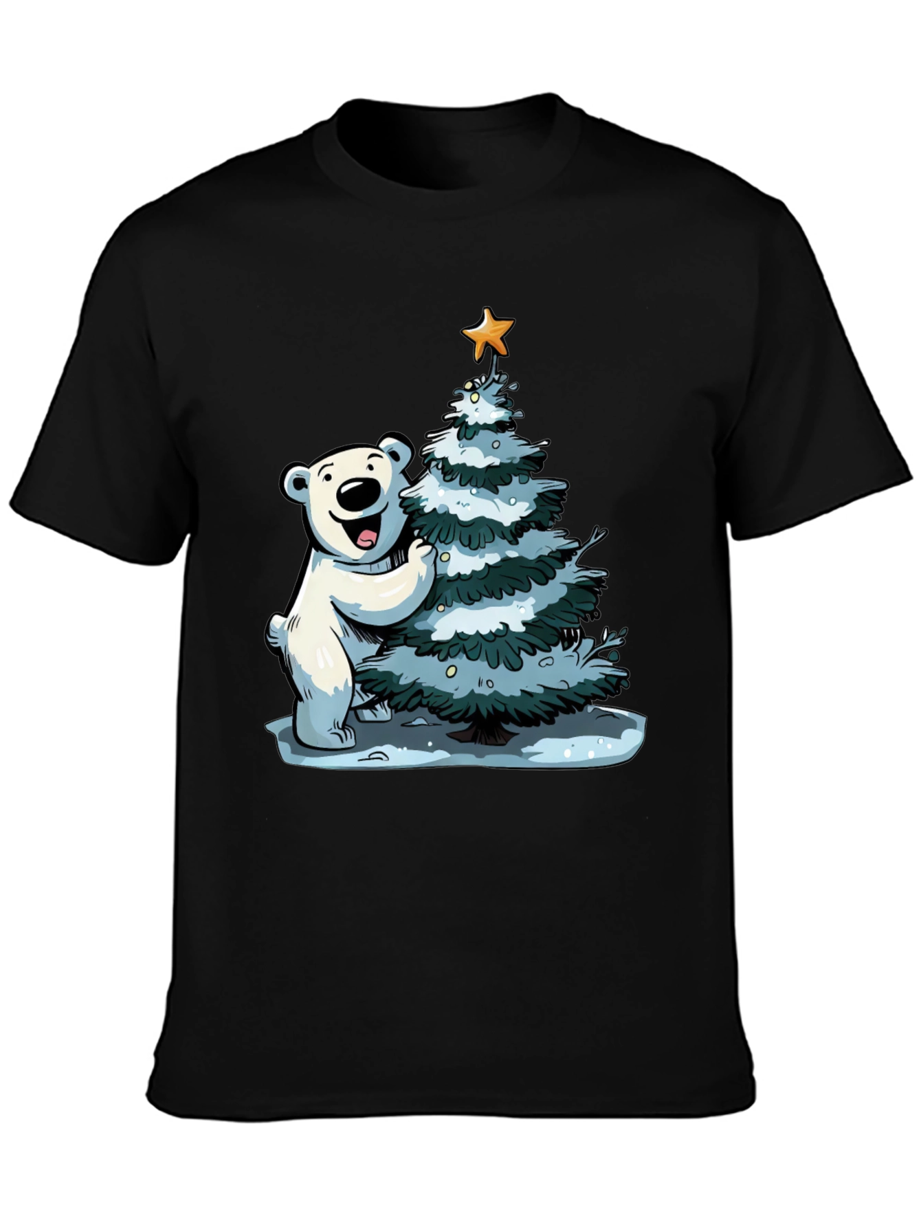 Festive Bear Christmas Tree Black T-Shirt