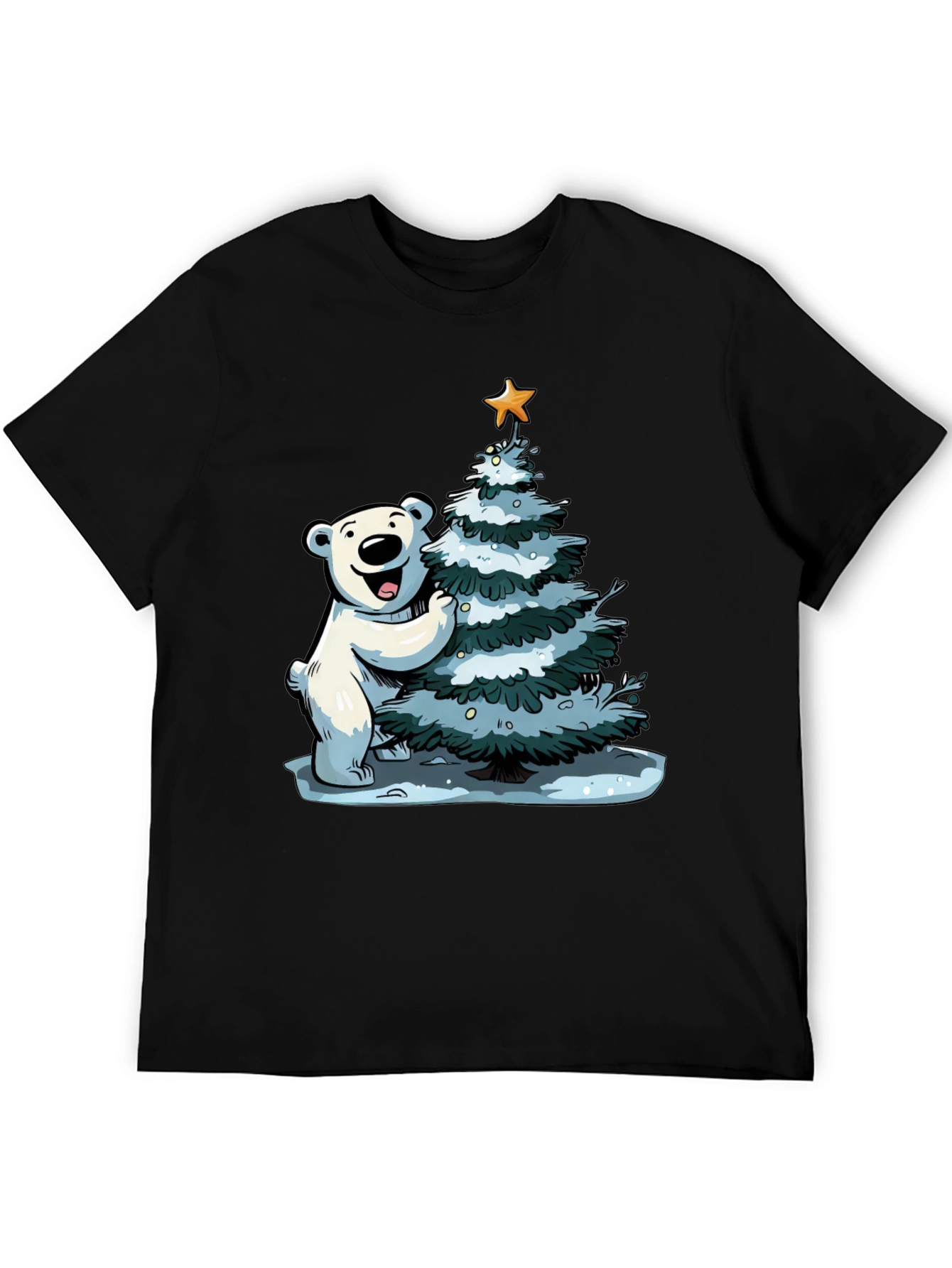 Festive Bear Christmas Tree Black T-Shirt