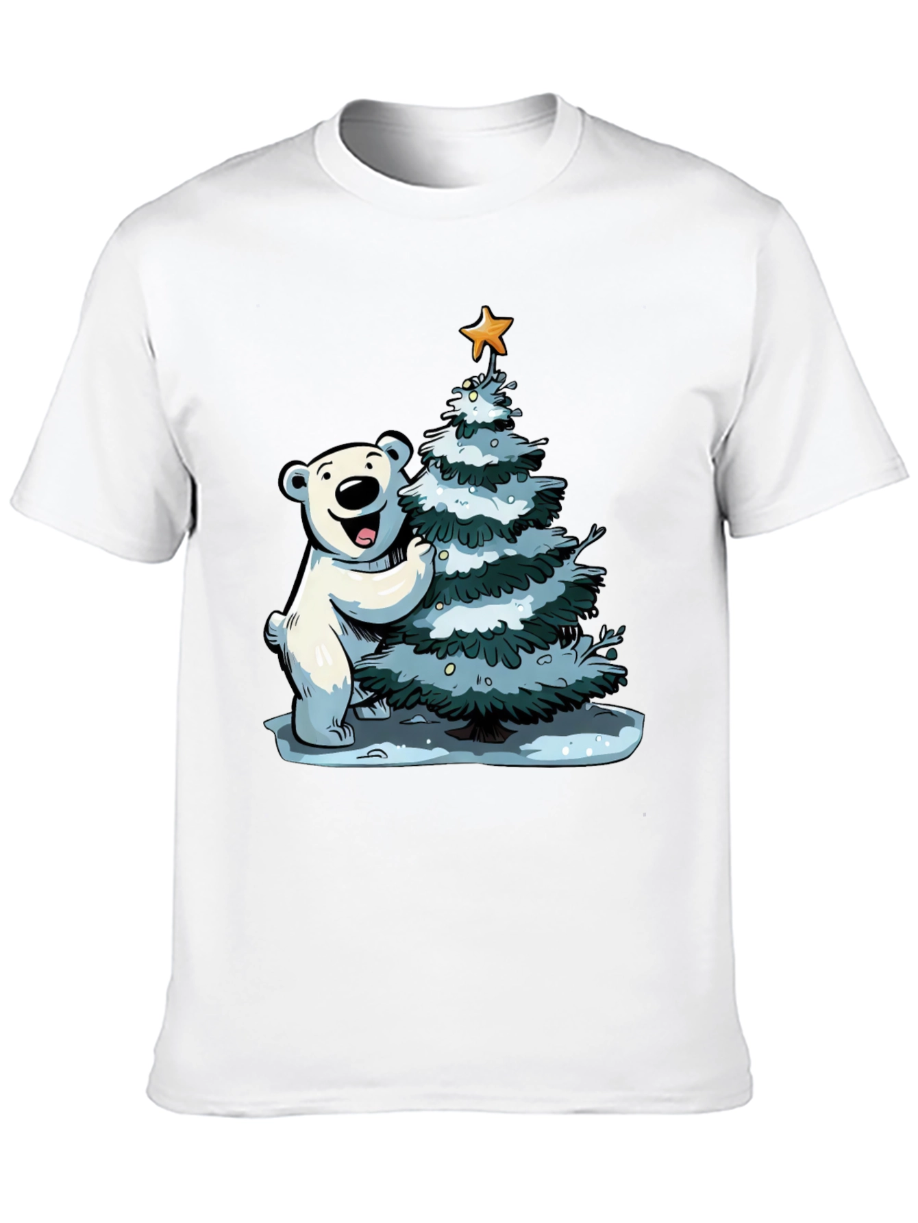 Festive Bear Christmas Tree Black T-Shirt