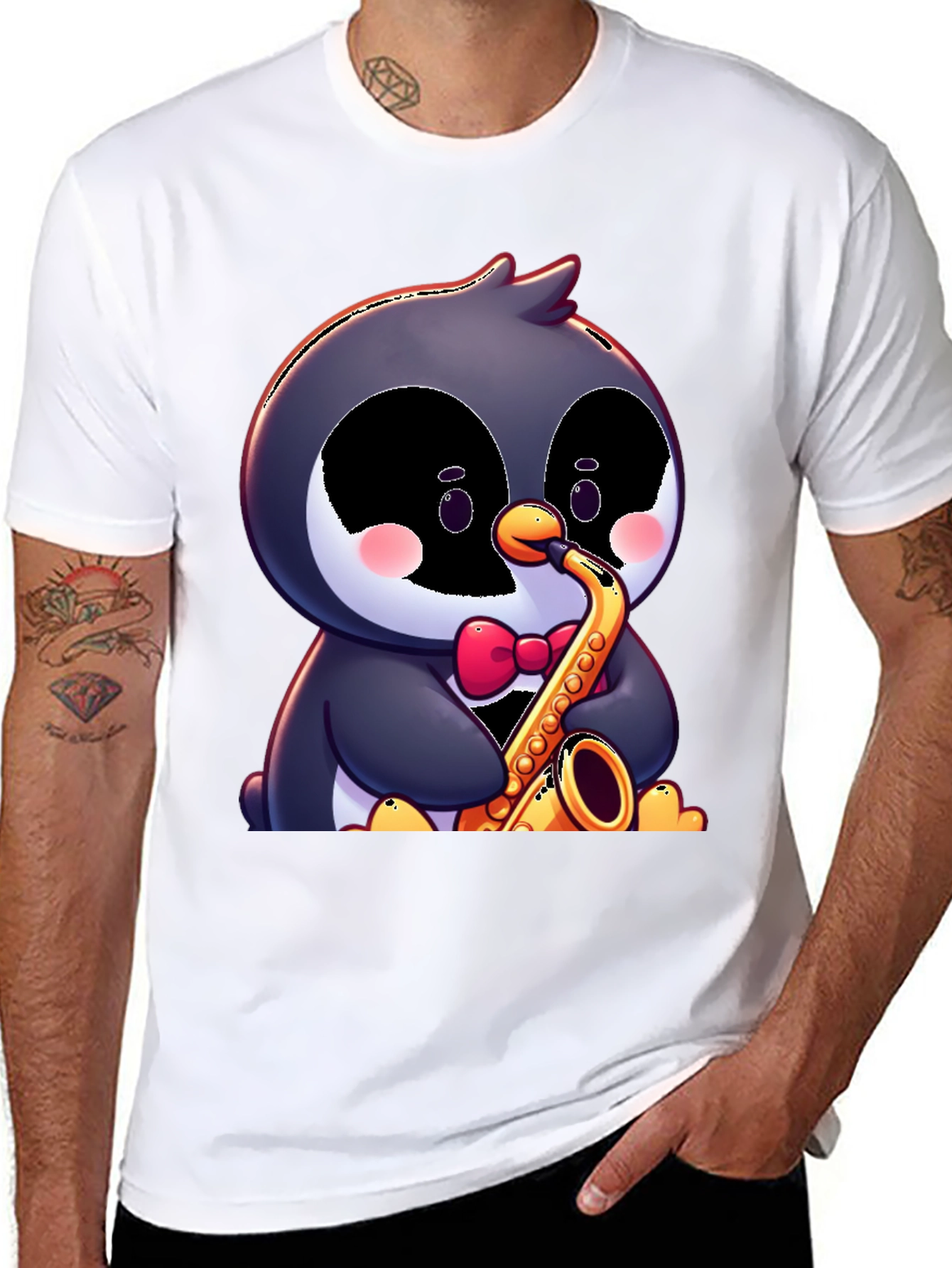 Penguin Saxophone T-Shirt - Fun Cartoon Design