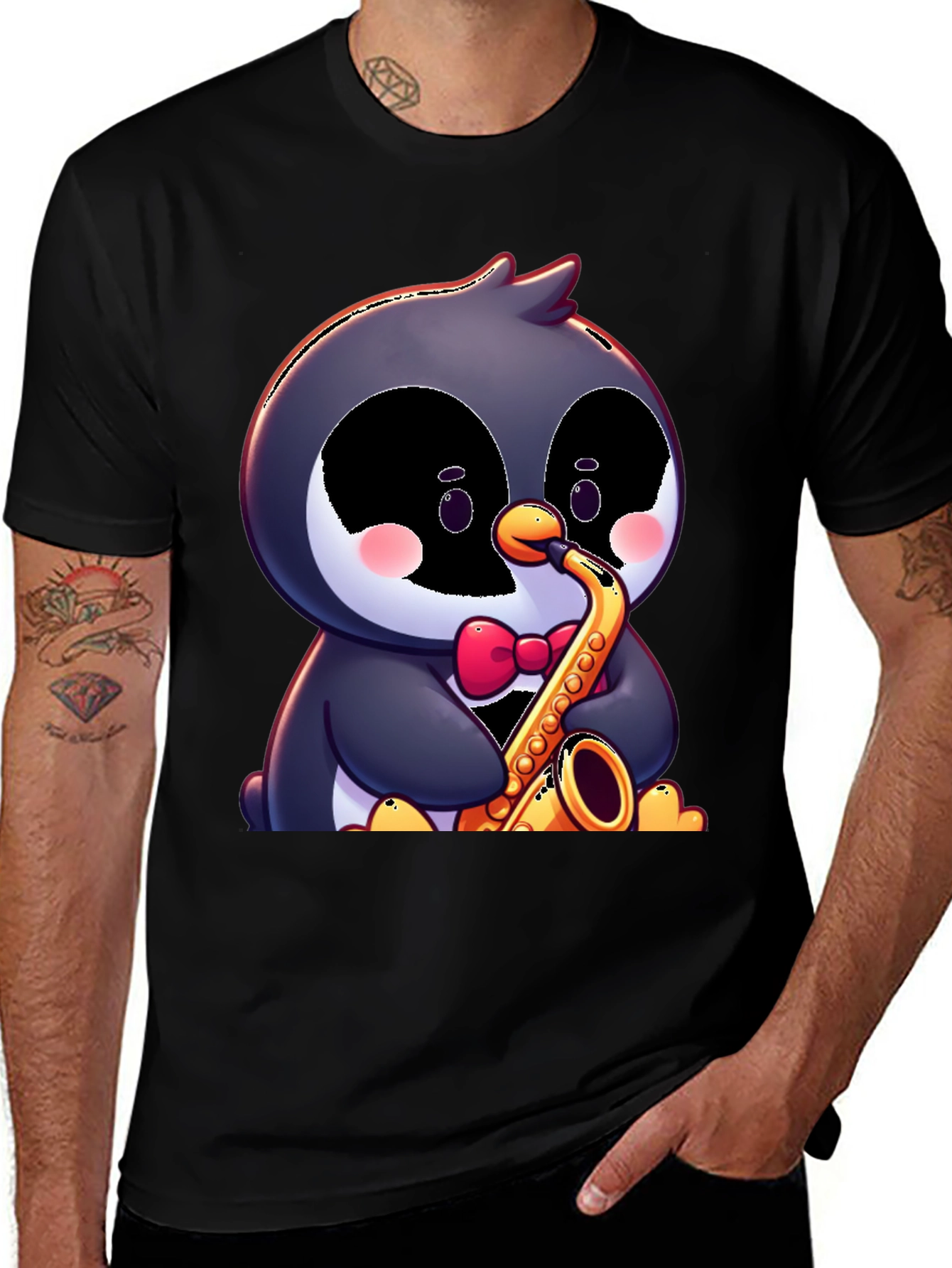 Penguin Saxophone T-Shirt - Fun Cartoon Design