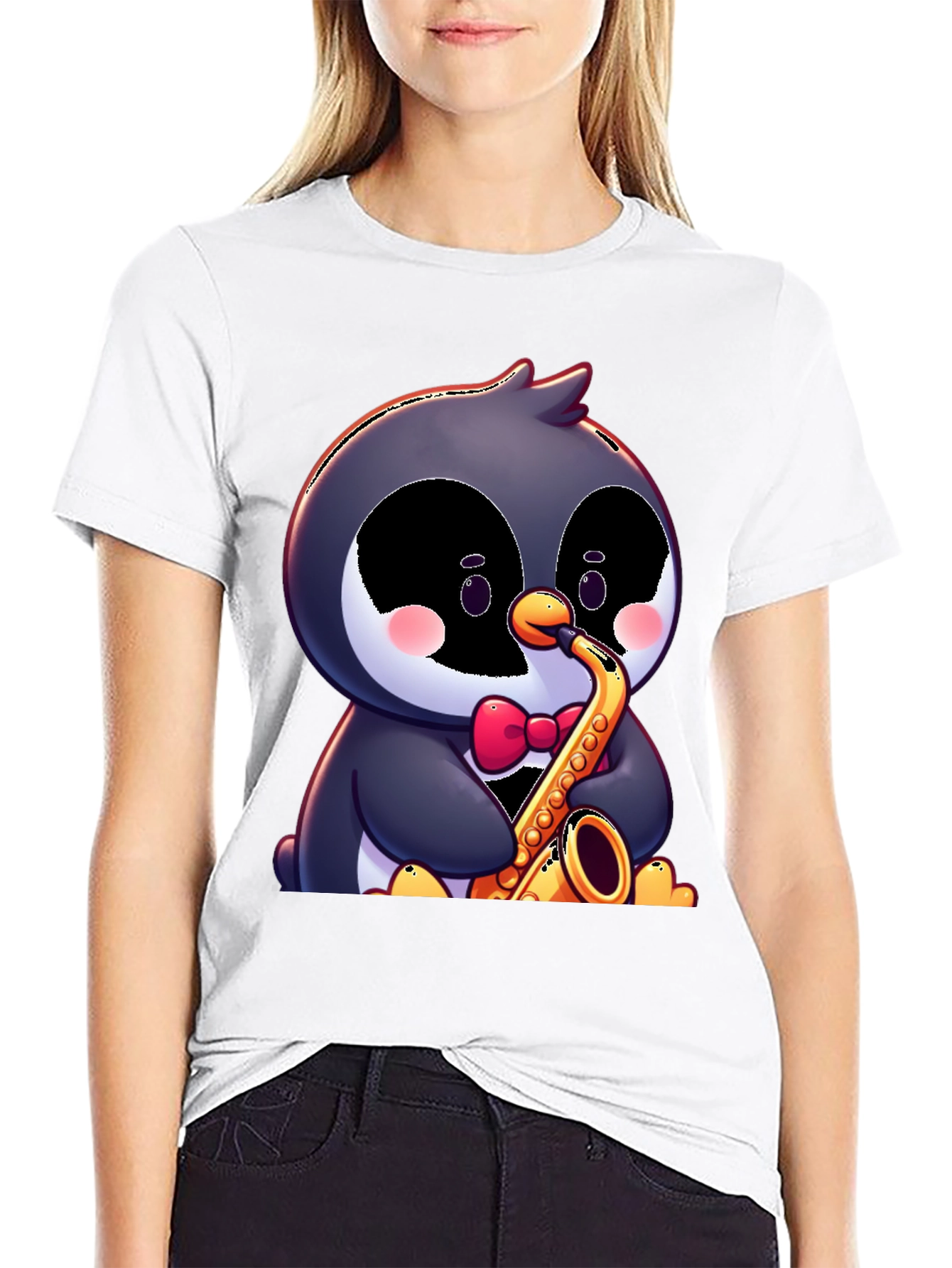 Penguin Saxophone T-Shirt - Fun Cartoon Design