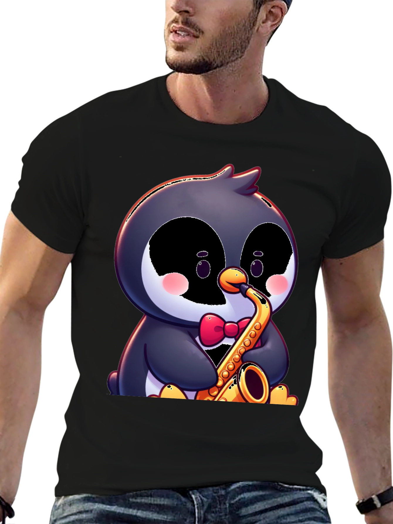 Penguin Saxophone T-Shirt - Fun Cartoon Design