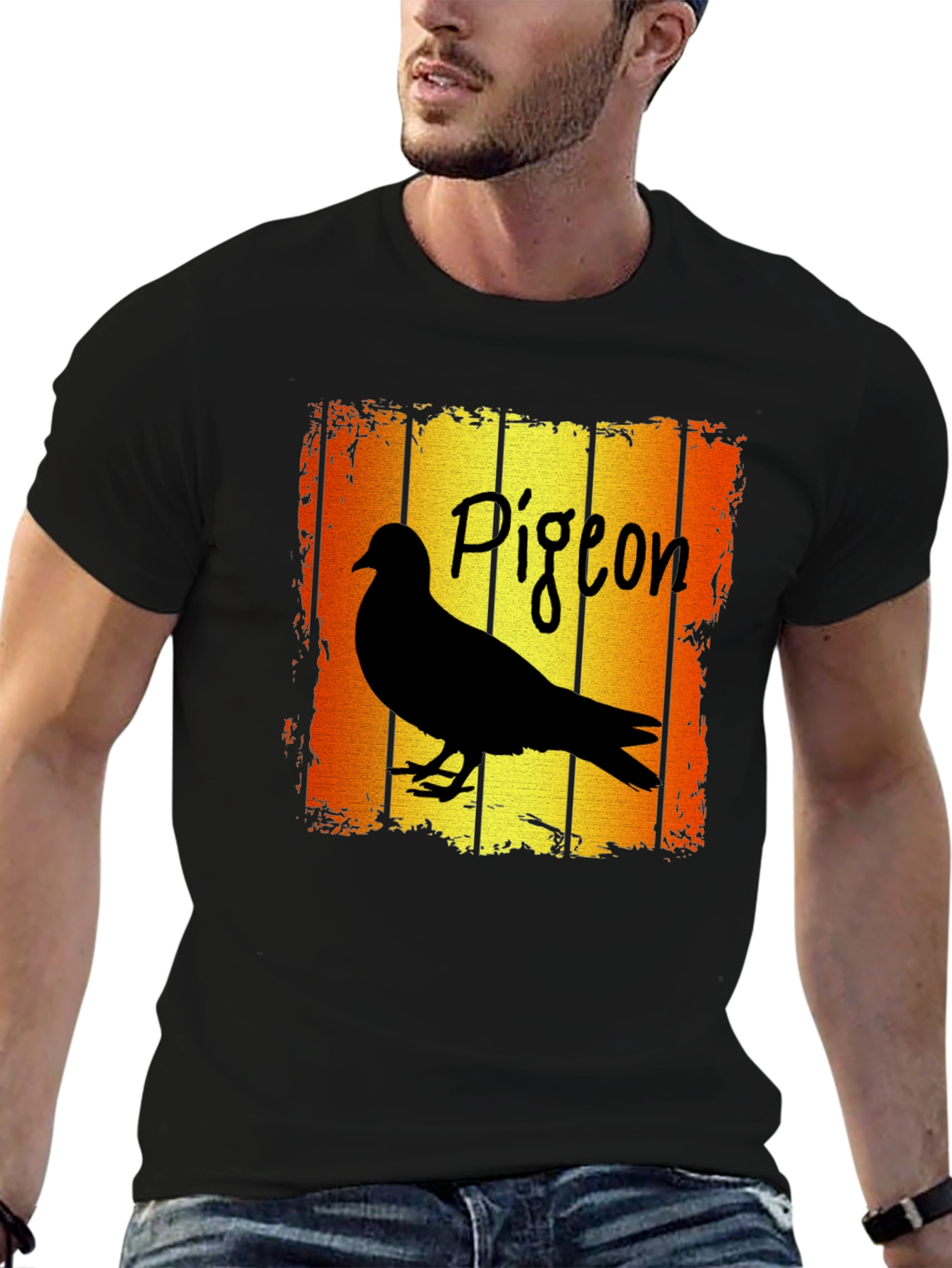 Pigeon T-Shirt - Retro Style Black Tee