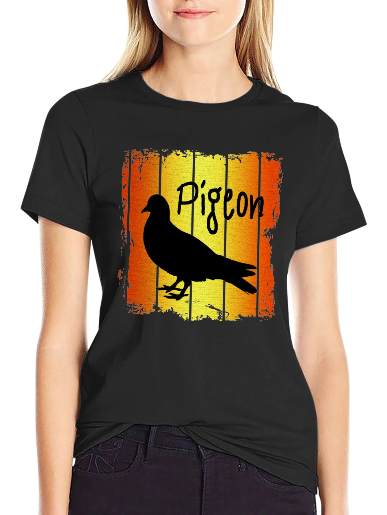 Pigeon T-Shirt - Retro Style Black Tee