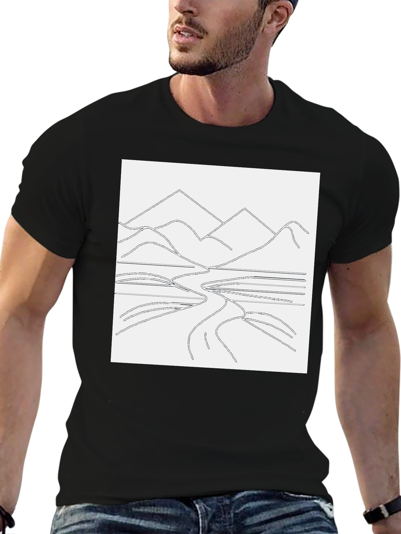 Minimalist Mountain Landscape Graphic Tee - Black