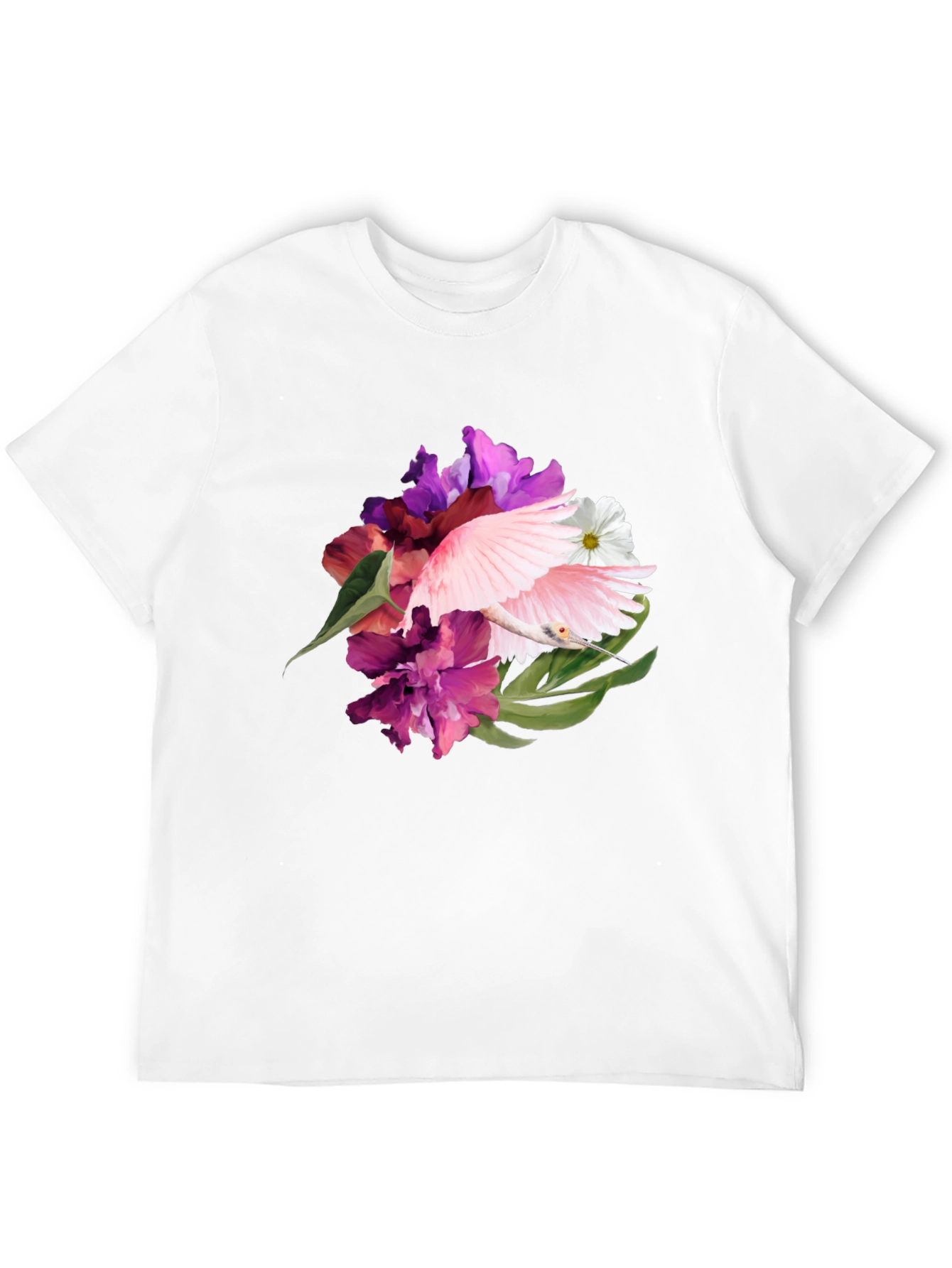 Floral Bird Print Black T-Shirt